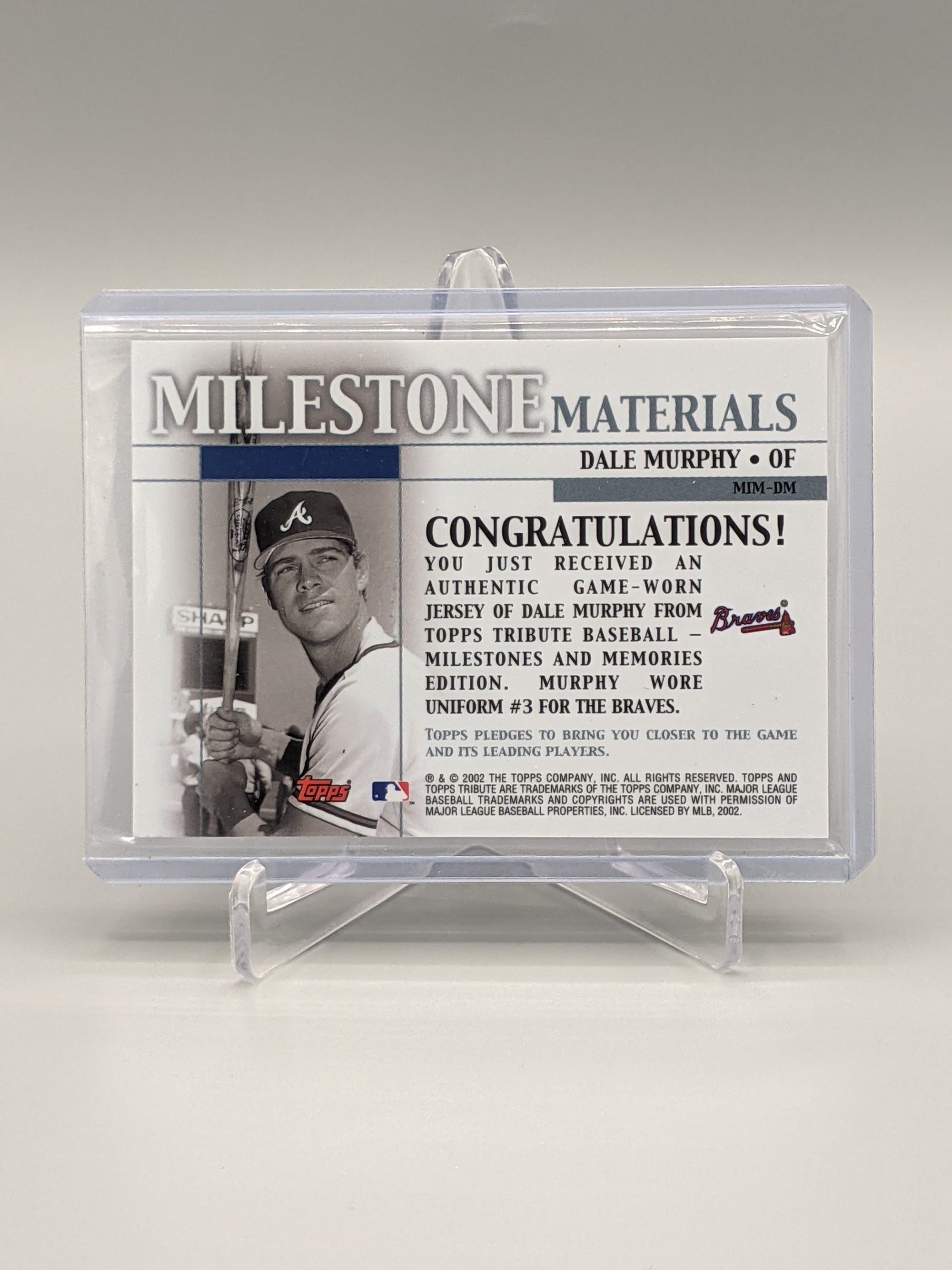 2002 Topps Tribute Milestone Materials #MIM-DM Dale Murphy Braves