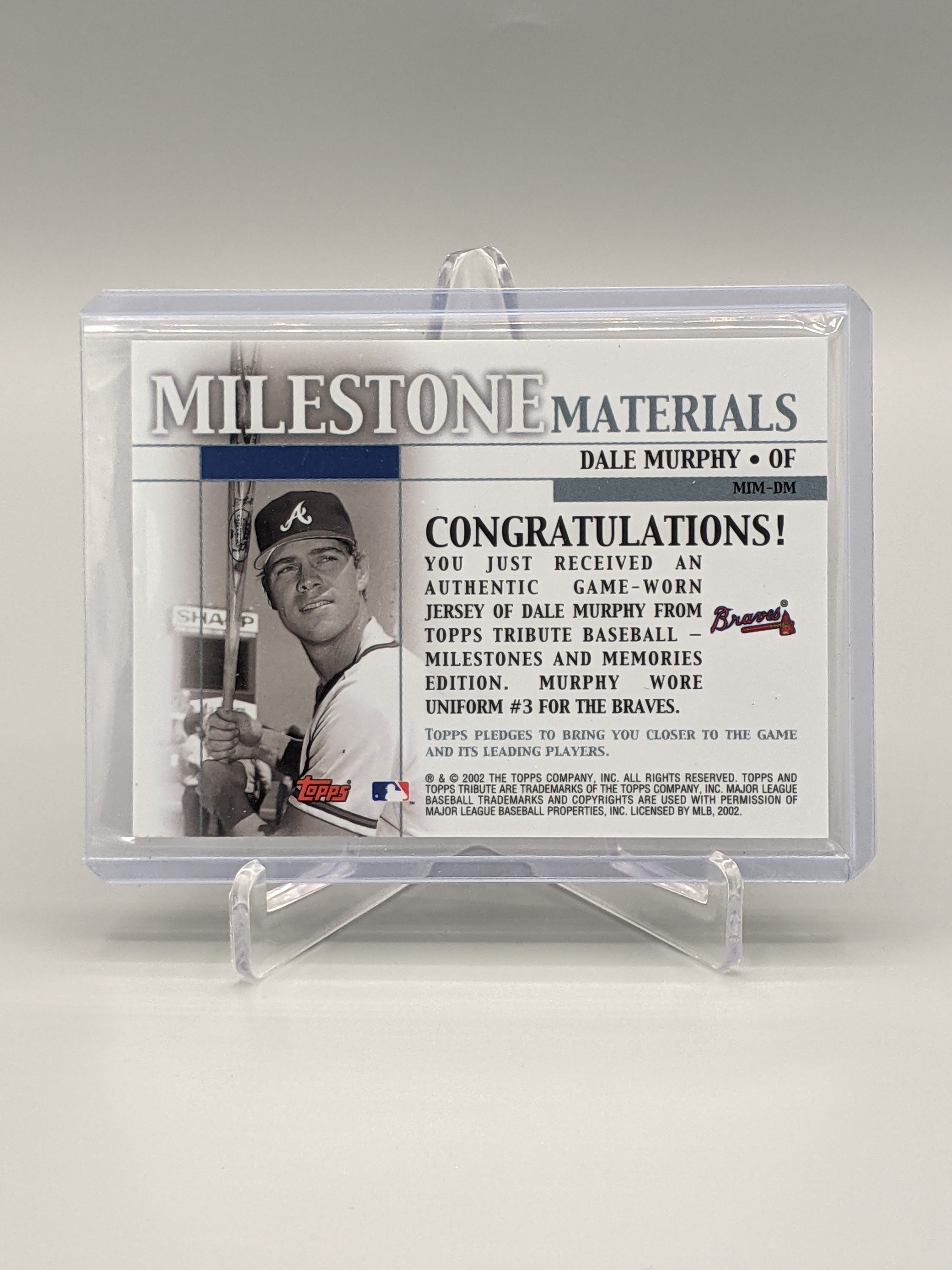 2002 Topps Tribute Milestone Materials #MIM-DM Dale Murphy Braves