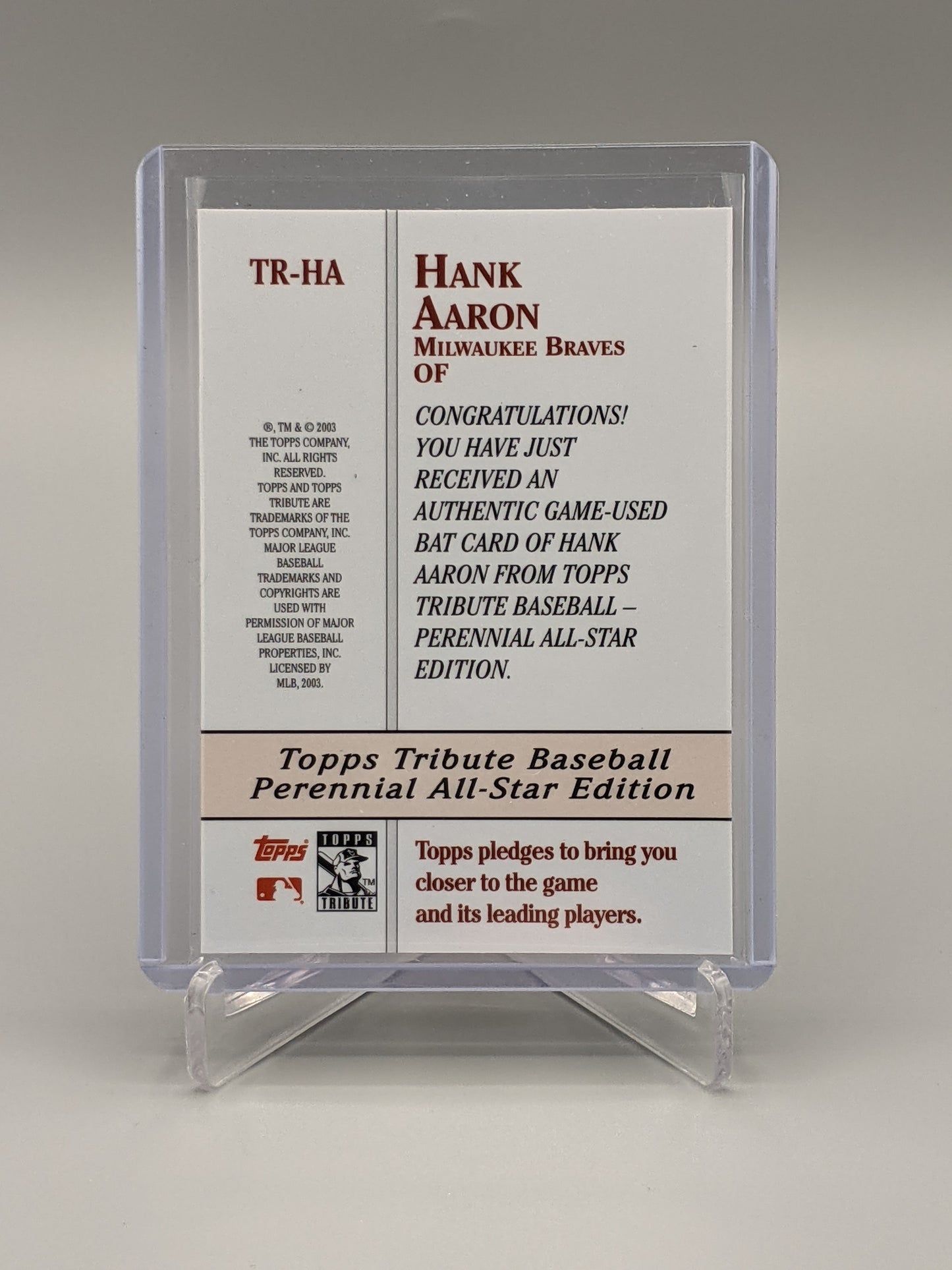 2003 Topps Tribute Perennial All Star Relic #TR-HA Hank Aaron Braves