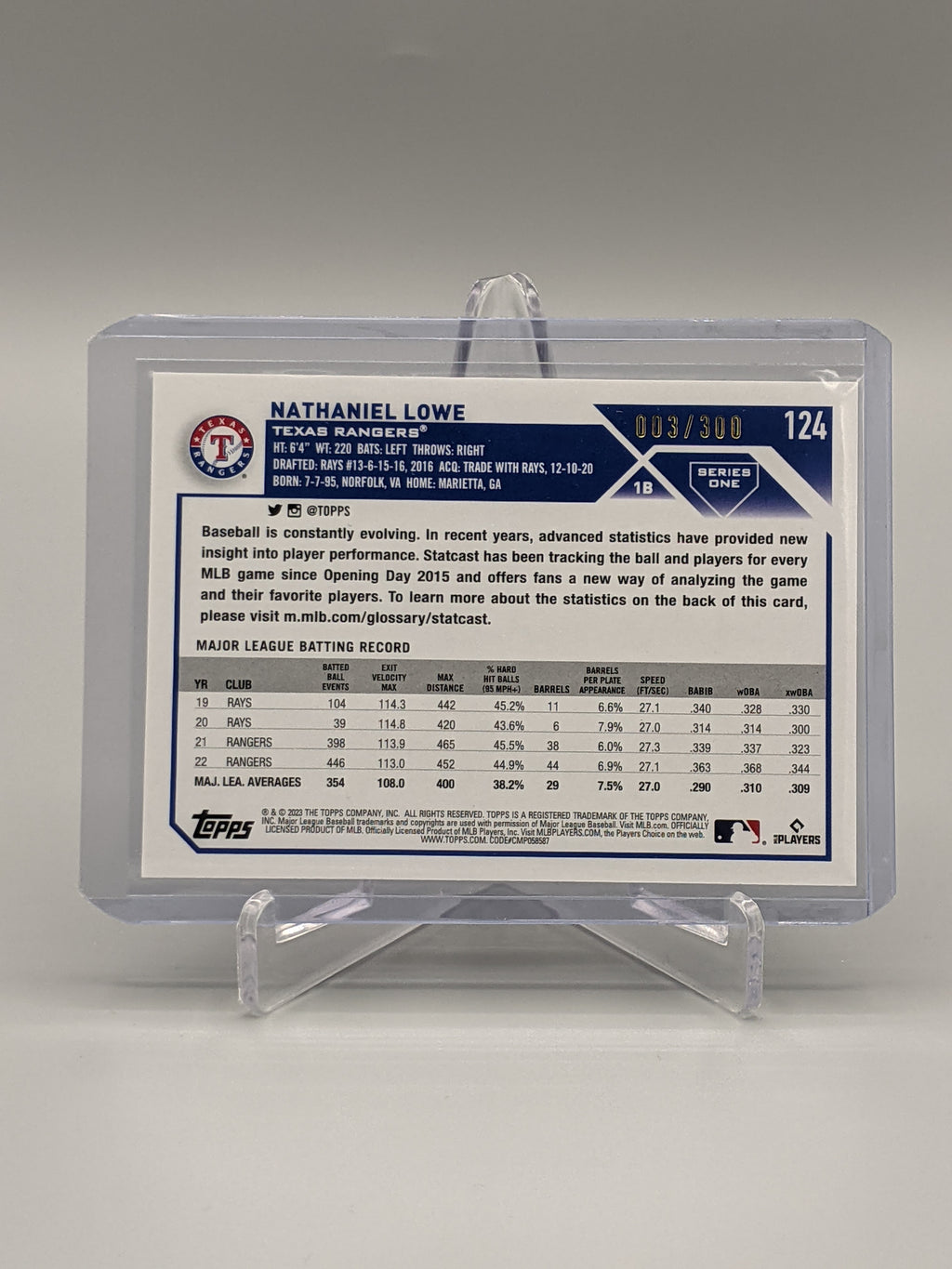 2023 Topps Advanced Statistics #124 Nathaniel Lowe #/300 Rangers