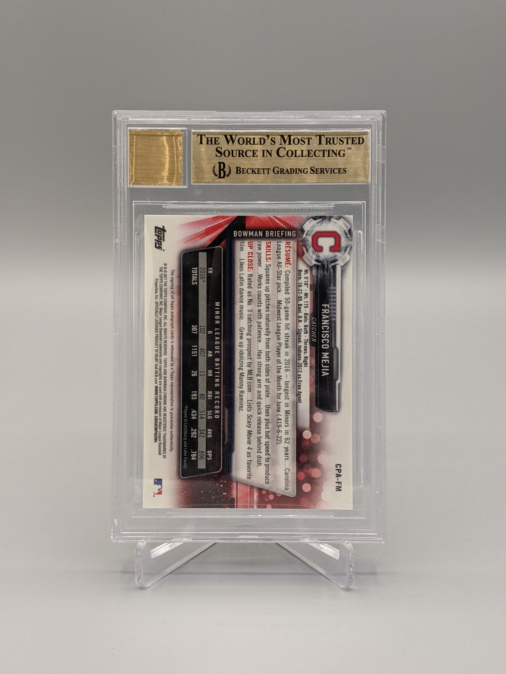 2017 Bowman Chrome Prospects Auto #CPA-FM Francisco Mejia BGS 9.5 Indians (BD)