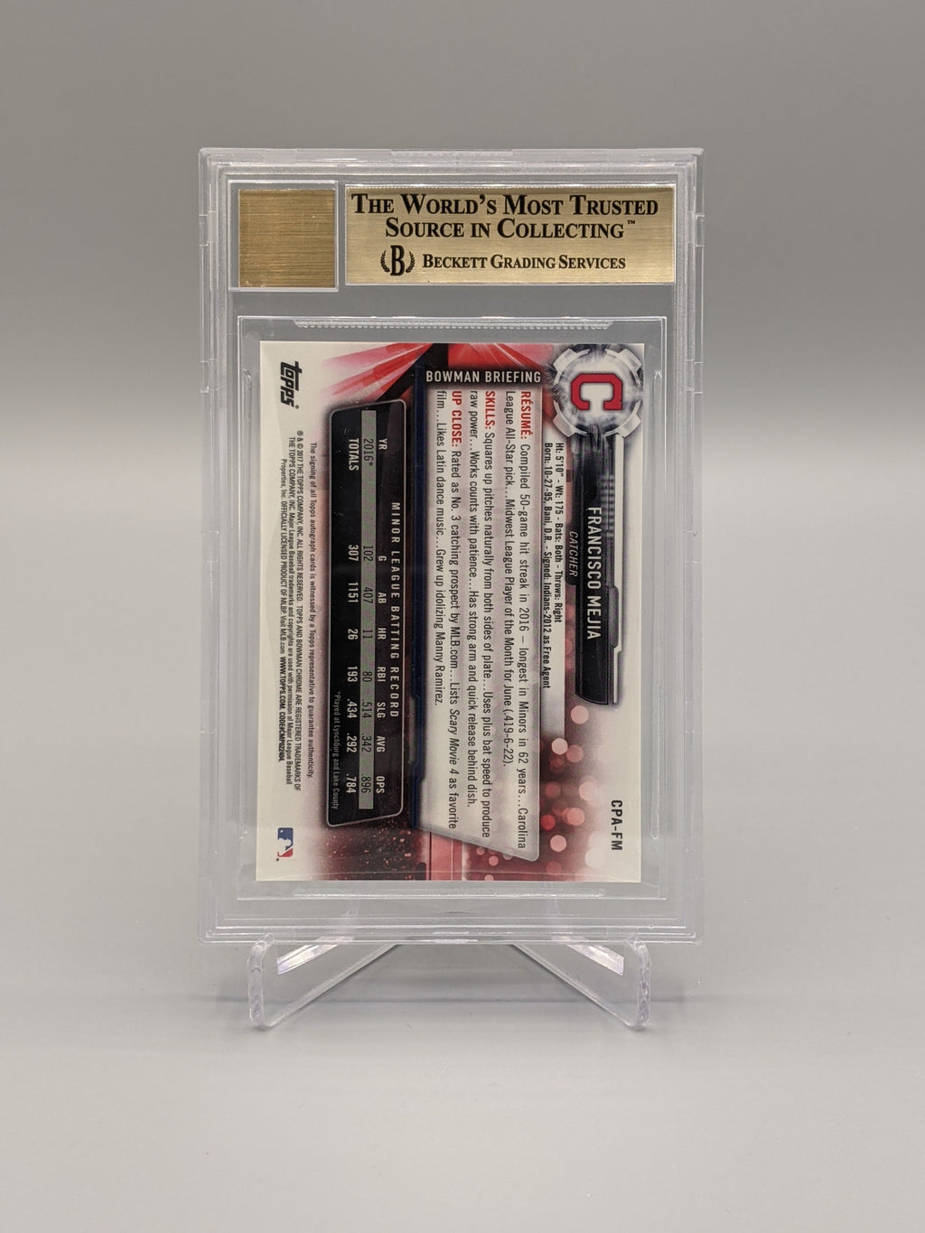 2017 Bowman Chrome Prospects Auto #CPA-FM Francisco Mejia BGS 9.5 Indians (BD)