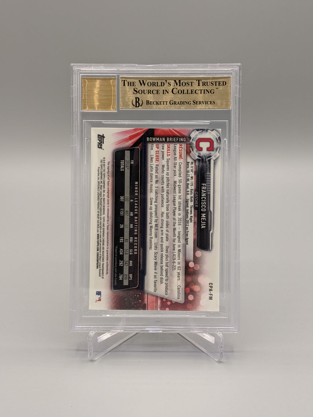 2017 Bowman Chrome Prospects Auto #CPA-FM Francisco Mejia BGS 9.5 Indians (BD)