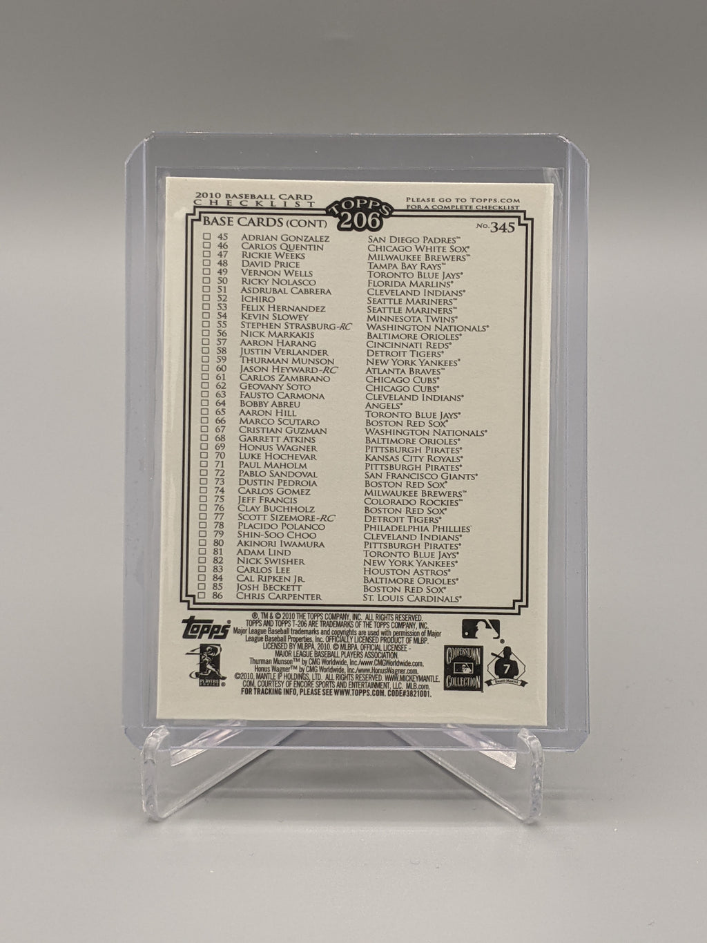 2010 Topps 206 #345 Mickey Mantle Checklist Yankees