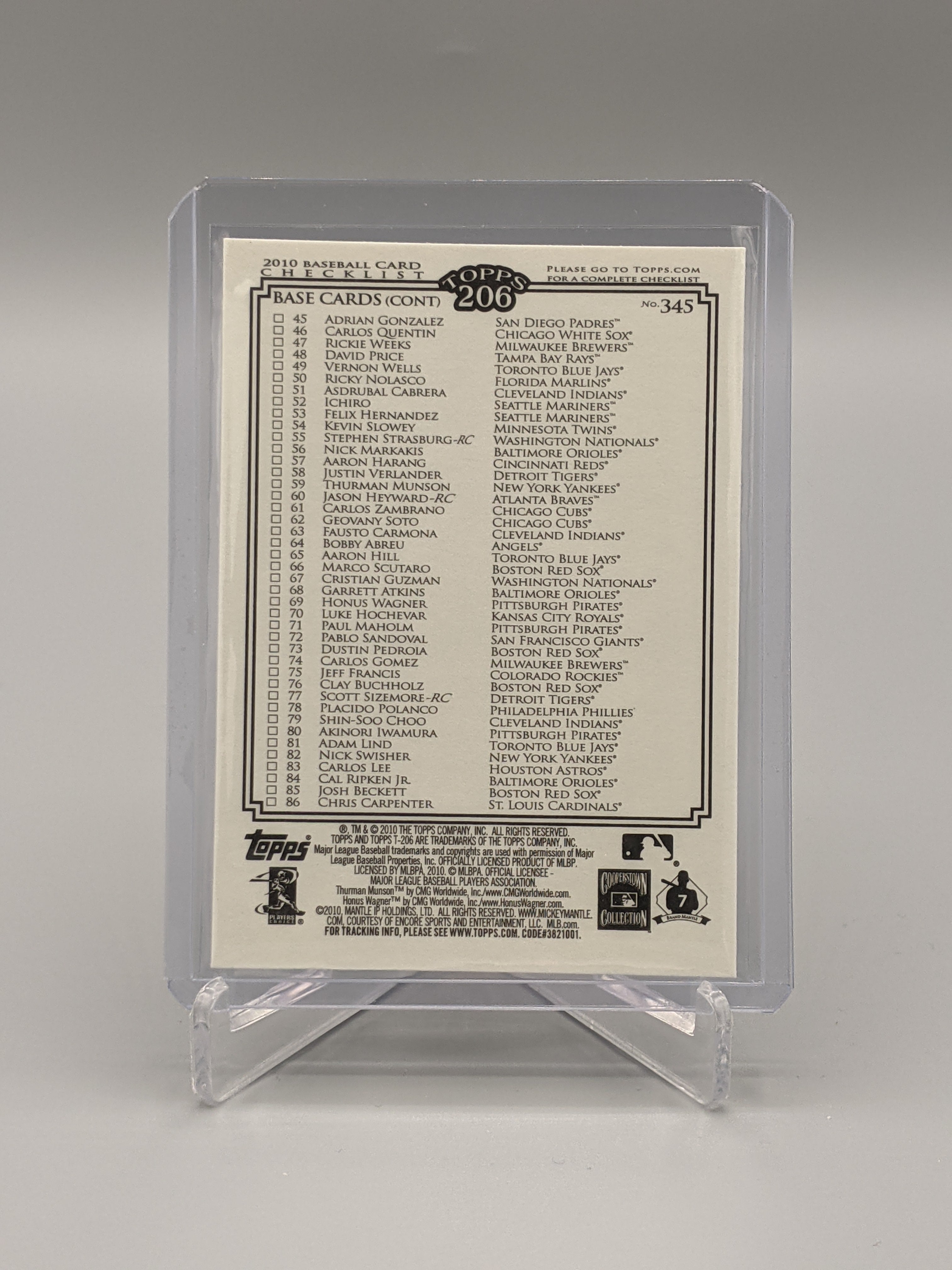 2010 Topps 206 #345 Mickey Mantle Checklist Yankees