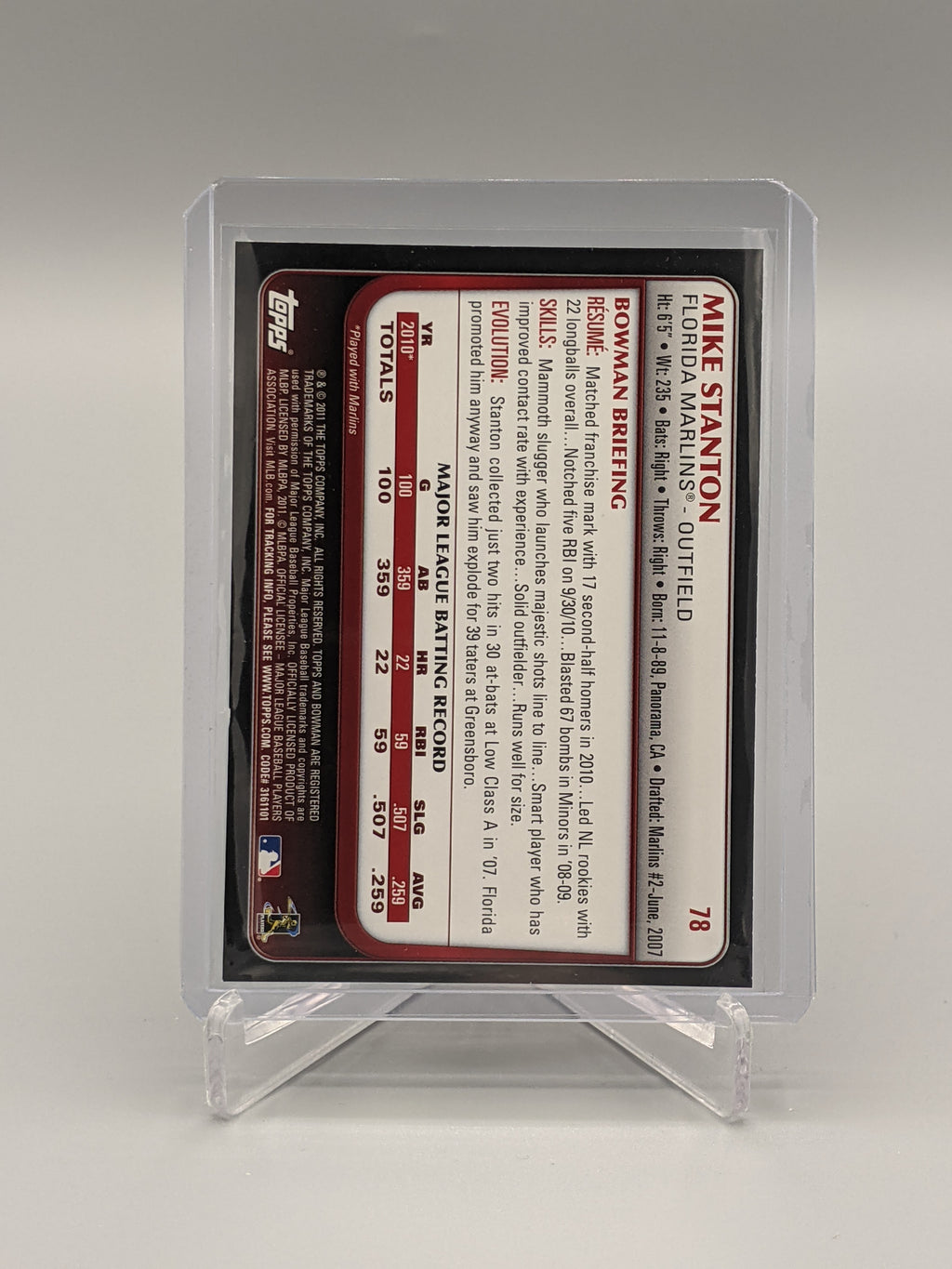 2011 Bowman Gold #78 Mike "Giancarlo" Stanton Marlins