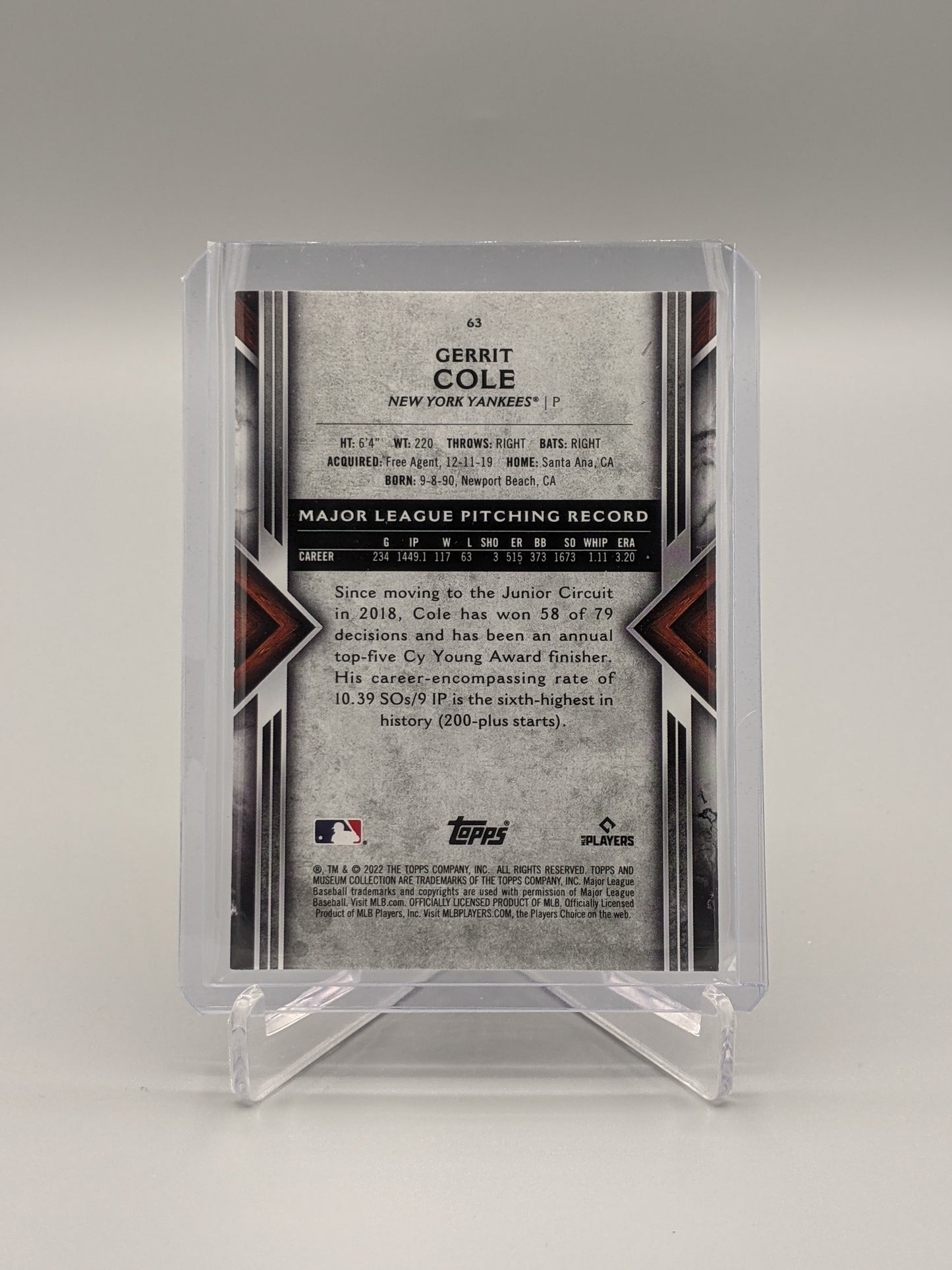 2022 Topps Museum Collection #63 Gerrit Cole Yankees