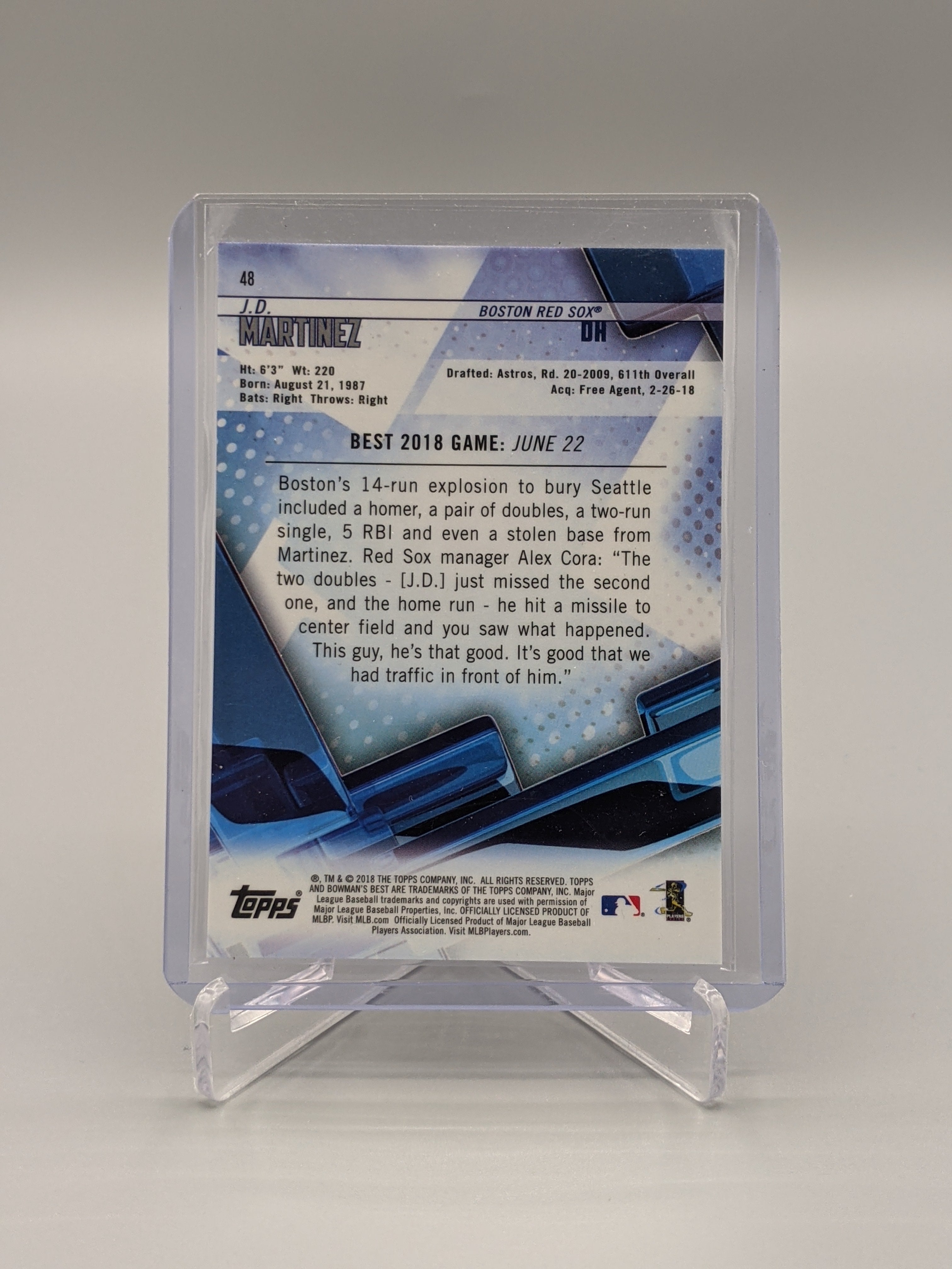 2018 Bowman's Best Blue Refractor #48 J.D. Martinez #/150 Red Sox