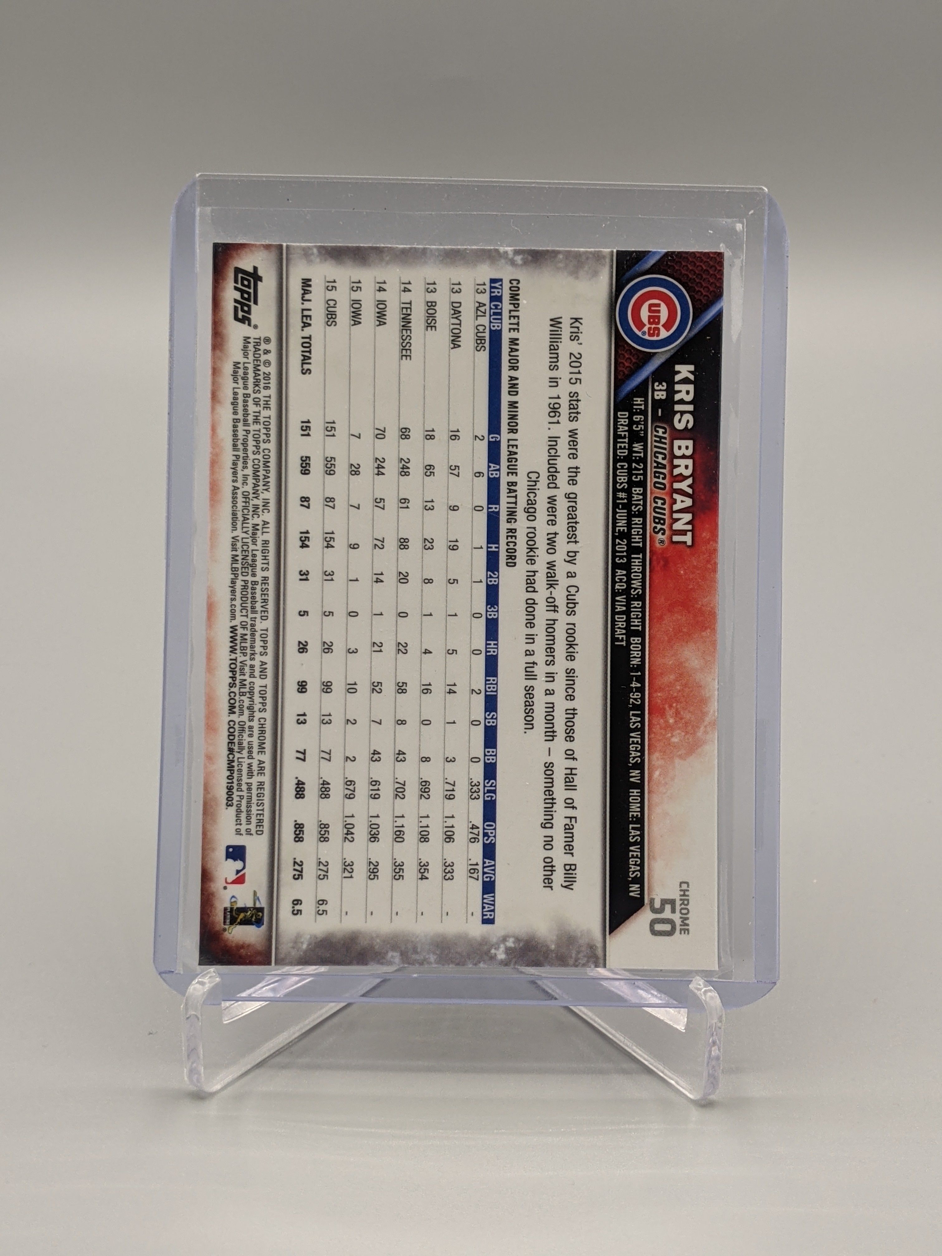 2016 Topps Chrome Prism Refractor #50 Kris Bryant Cubs