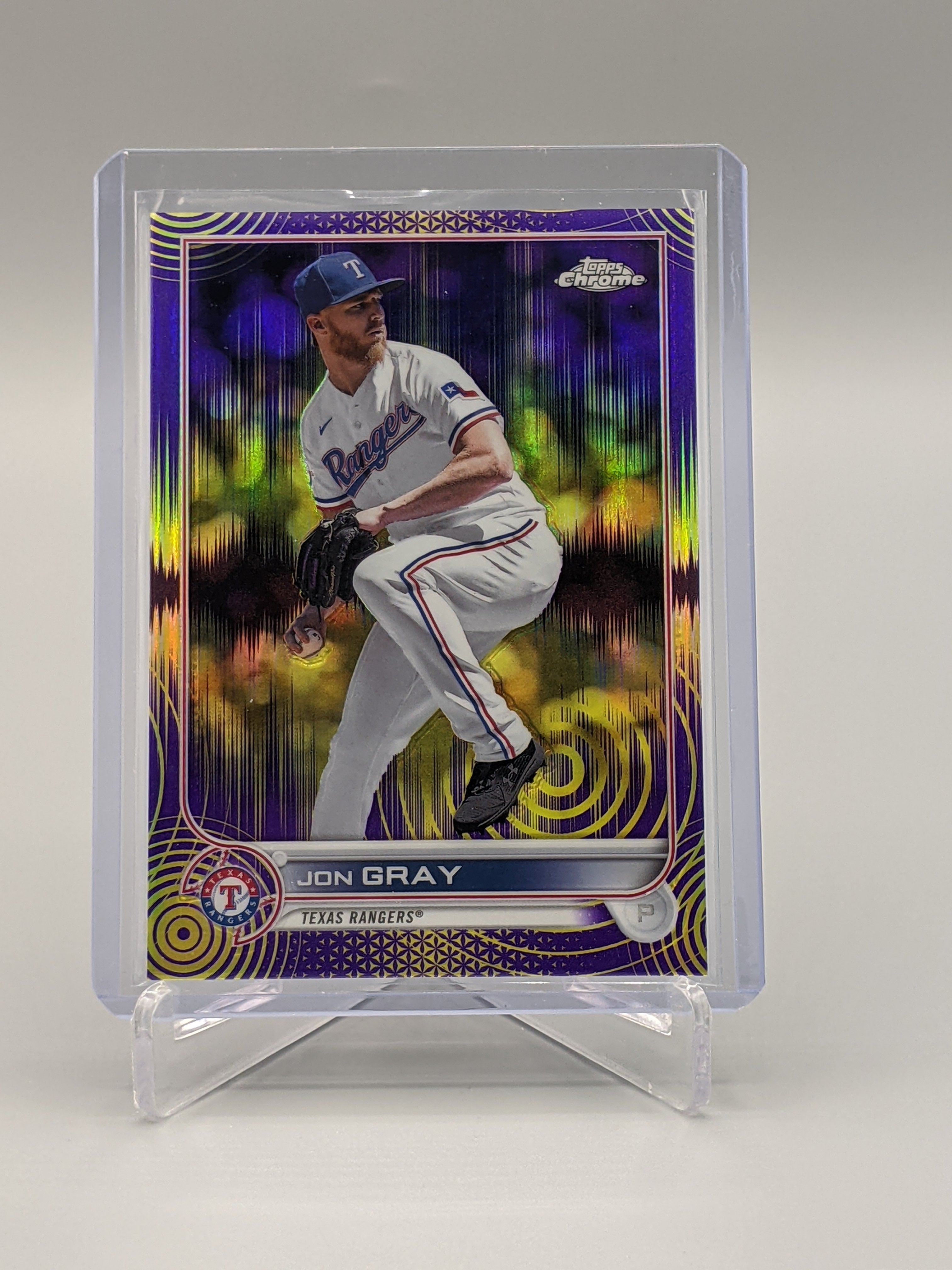 2022 Topps Chrome Sonic Purple Yellow Pulse #23 Jon Gray #/299 Rangers