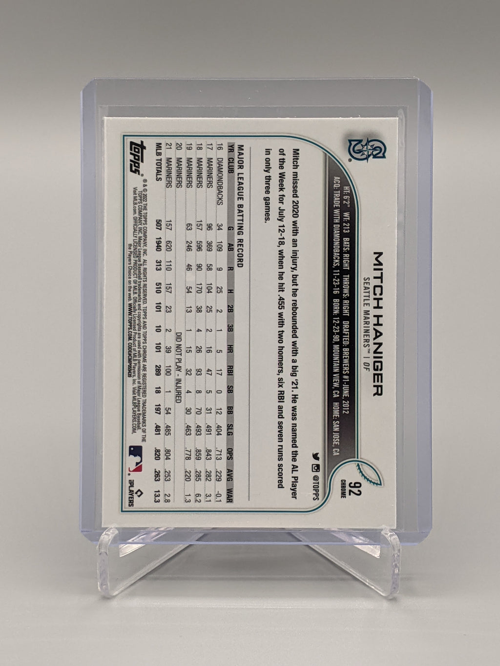 2022 Topps Chrome Sonic Raywave #92 Mitch Haniger Mariners