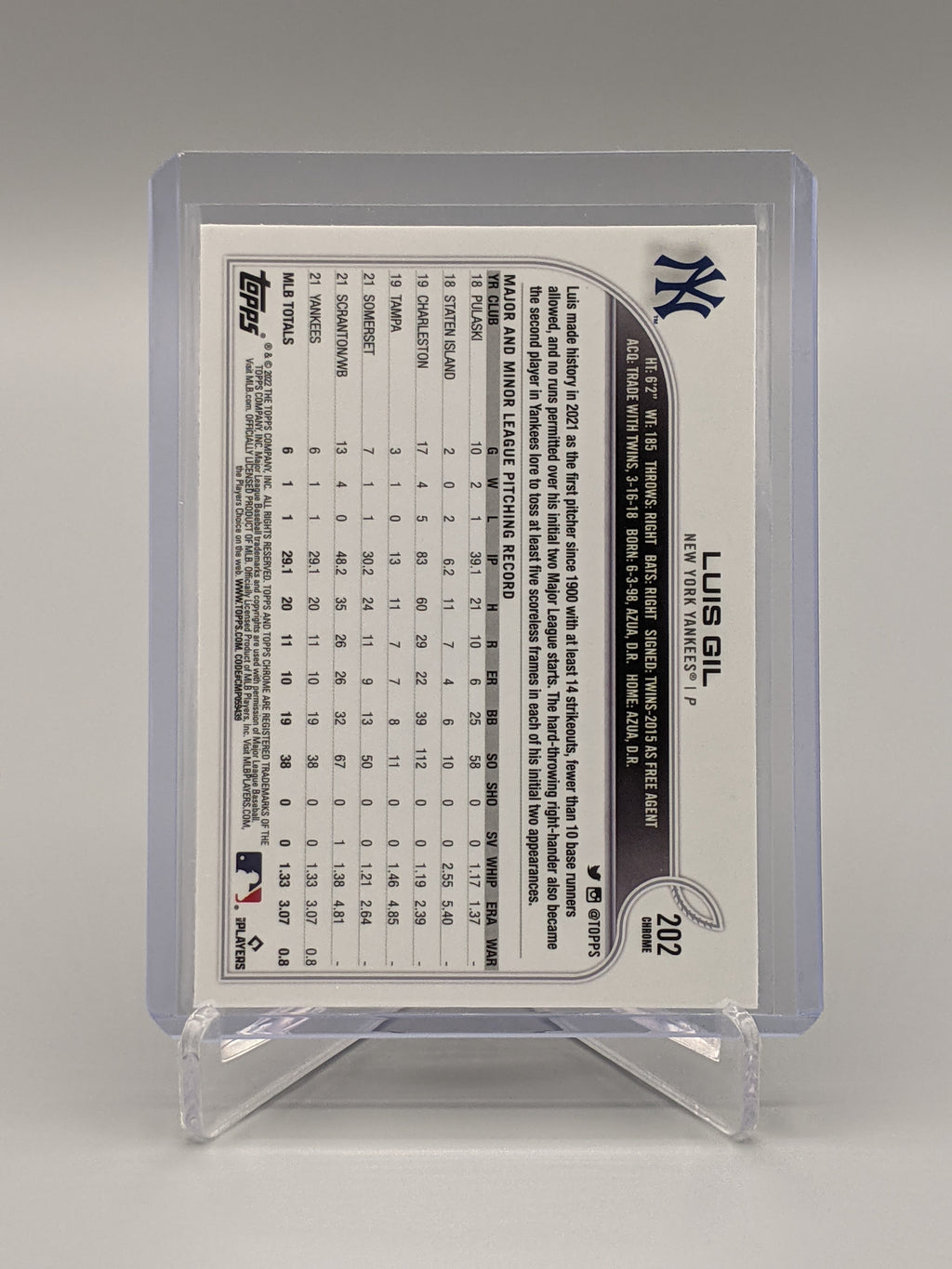 2022 Topps Chrome Sonic Raywave #202 Luis Gil RC Yankees