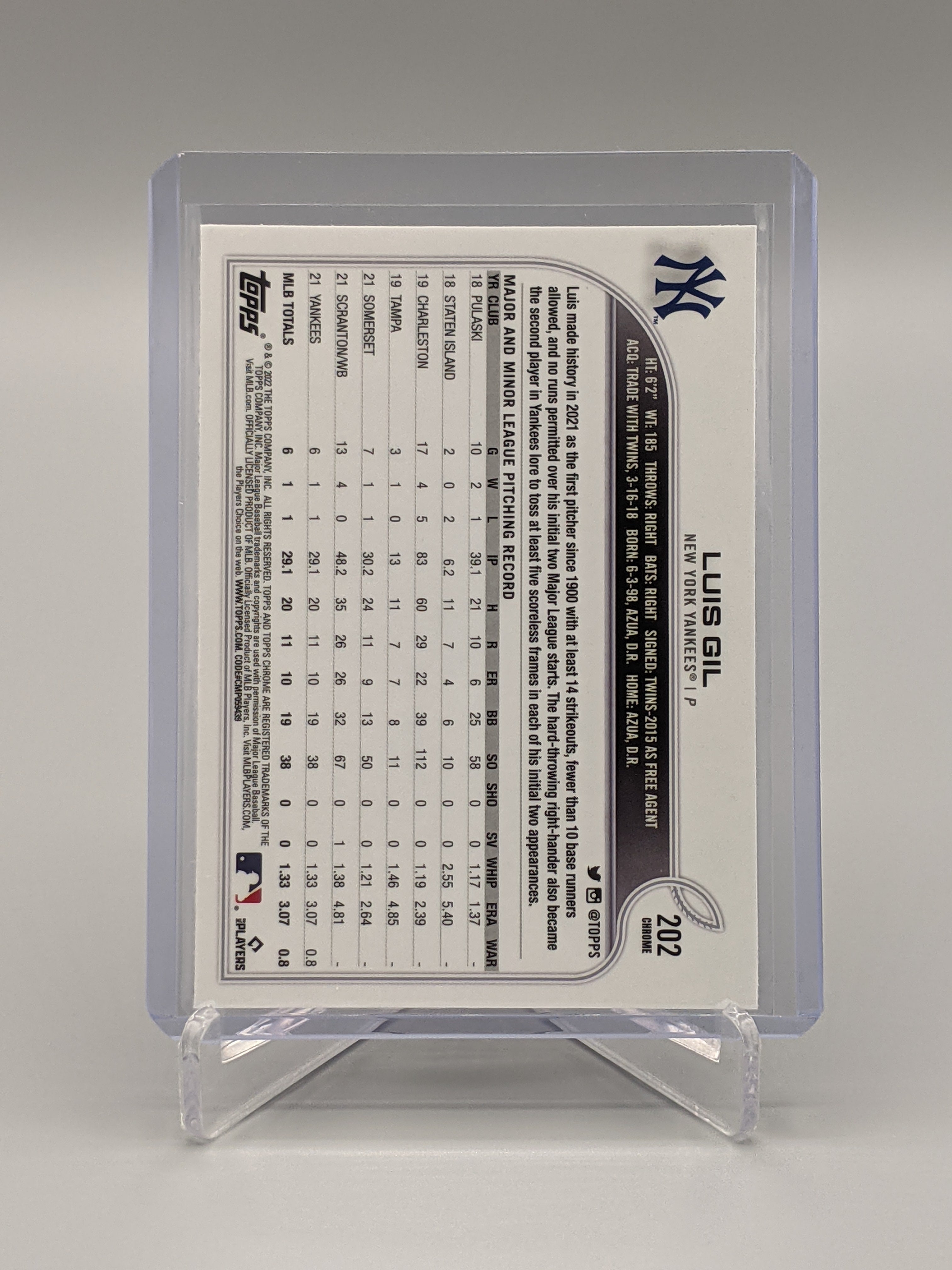 2022 Topps Chrome Sonic Raywave #202 Luis Gil RC Yankees