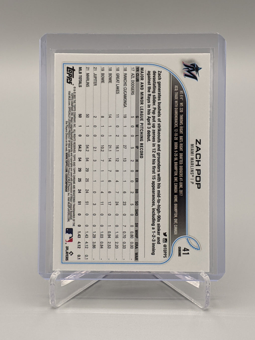 2022 Topps Chrome Sonic Raywave #41 Zach Pop RC Marlins