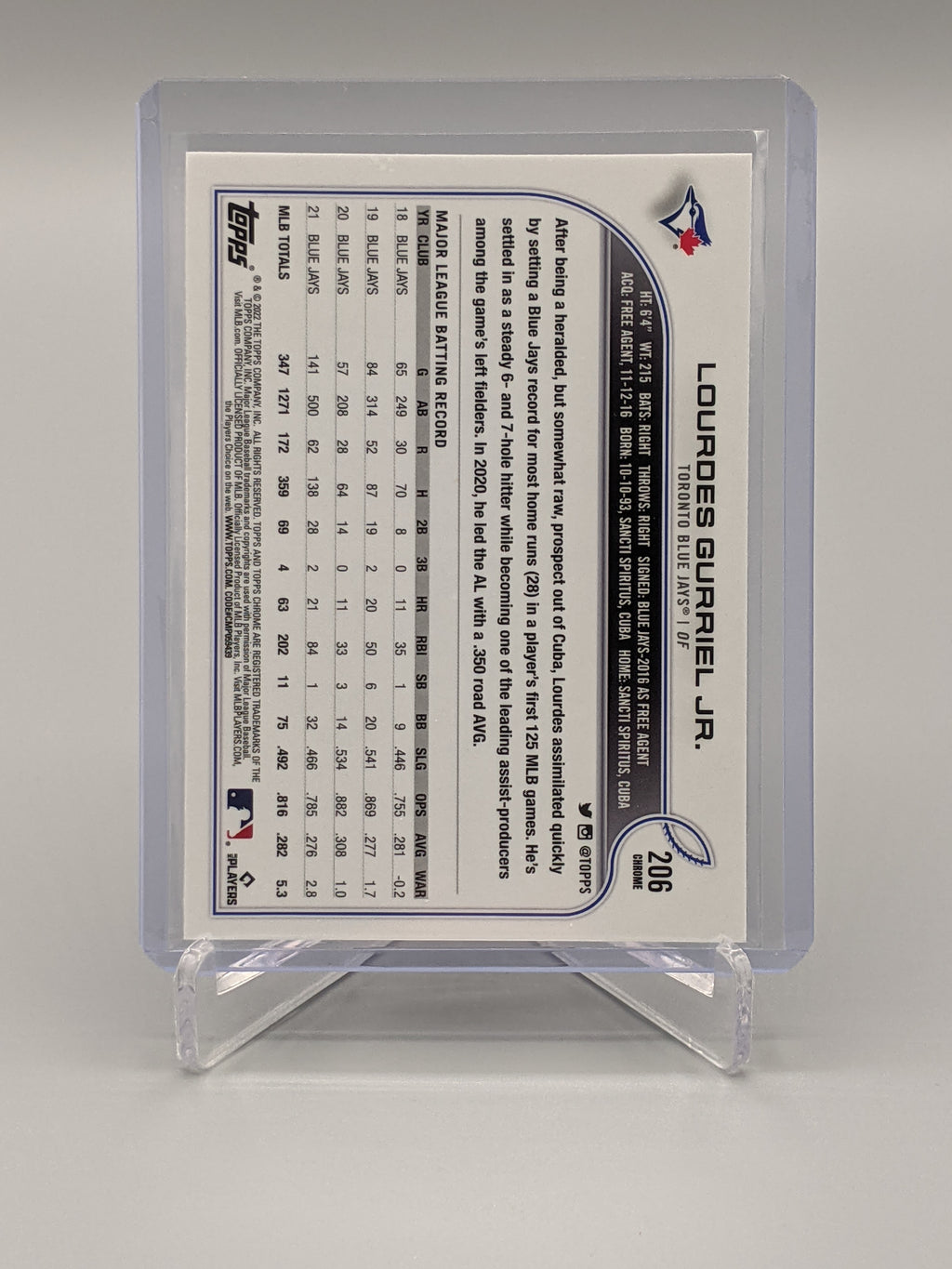 2022 Topps Chrome Sonic Raywave #206 Lourdes Gurriel Jr Blue Jays