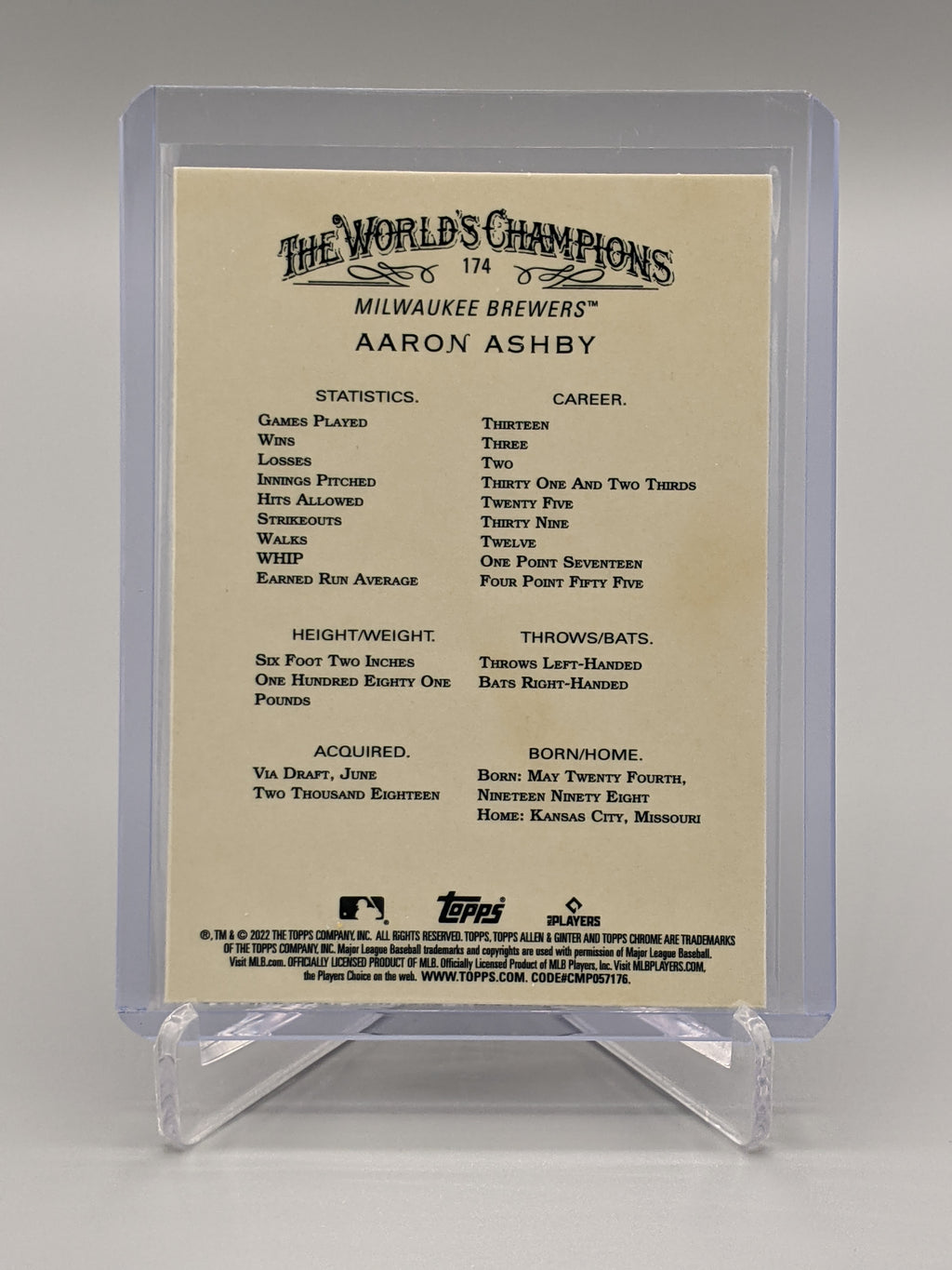 2022 Topps Allen & Ginter Chrome #174 Aaron Ashby RC Brewers