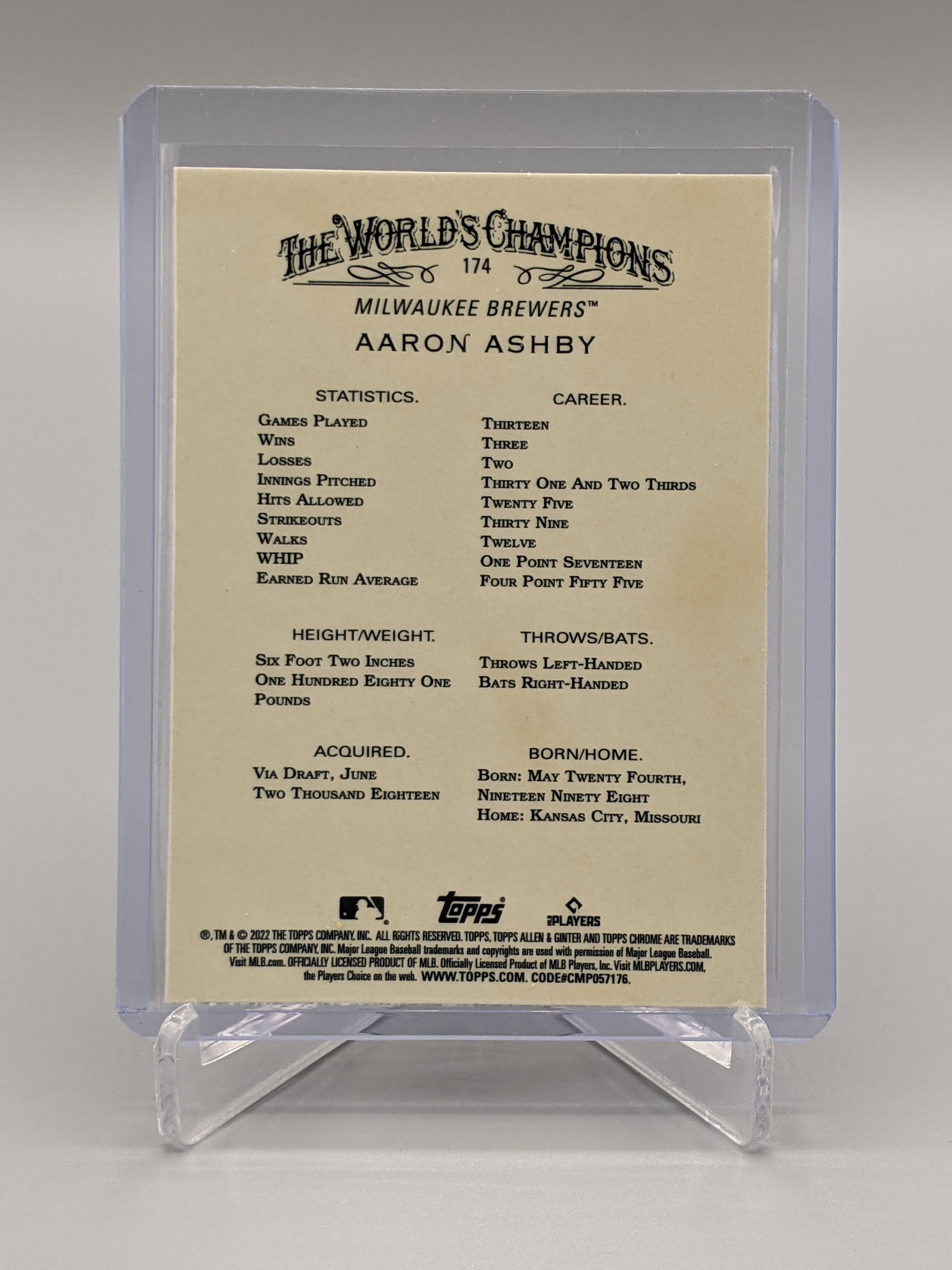 2022 Topps Allen & Ginter Chrome #174 Aaron Ashby RC Brewers