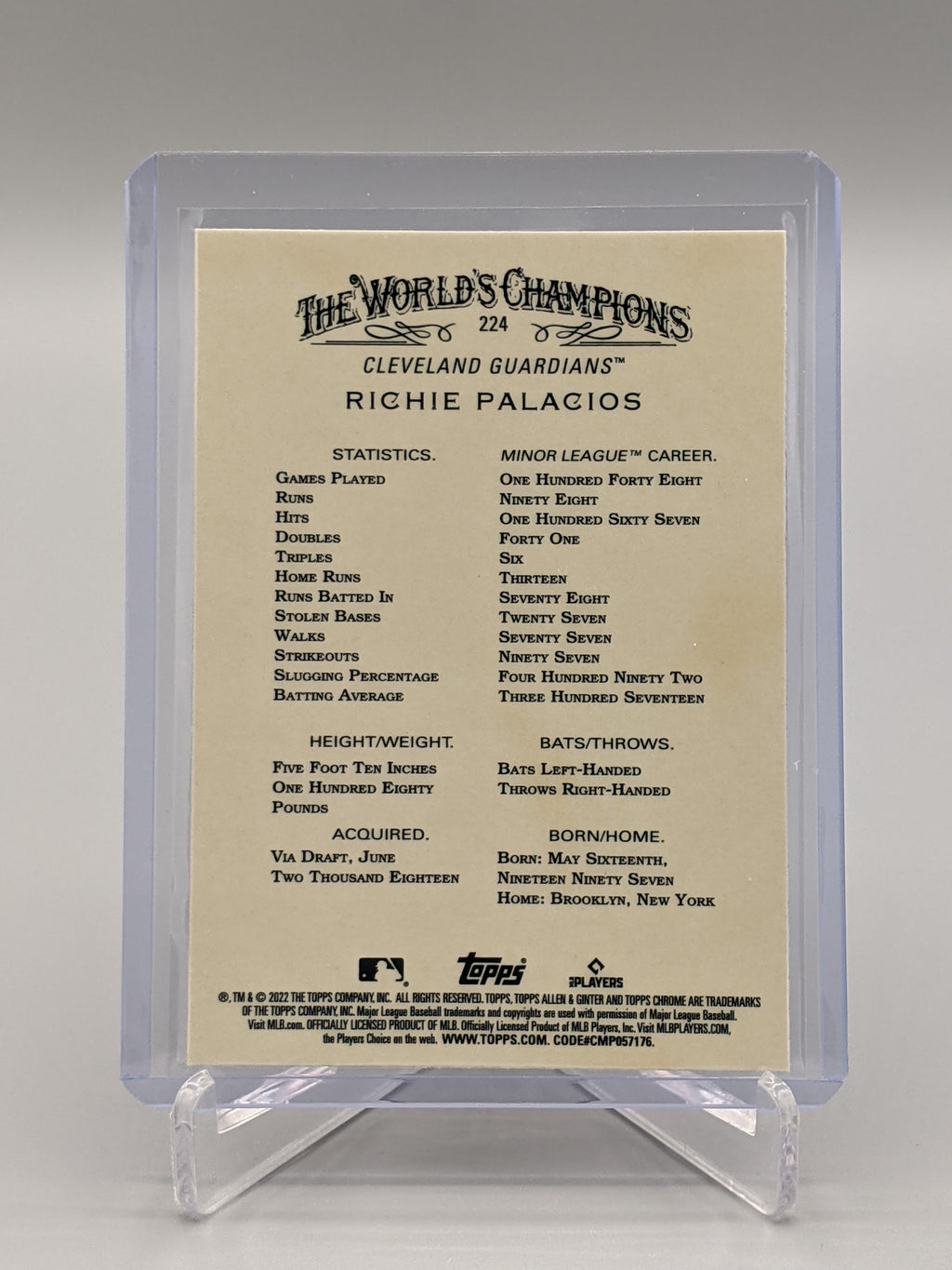 2022 Topps Allen & Ginter Chrome #224 Richie Palacios RC Guardians