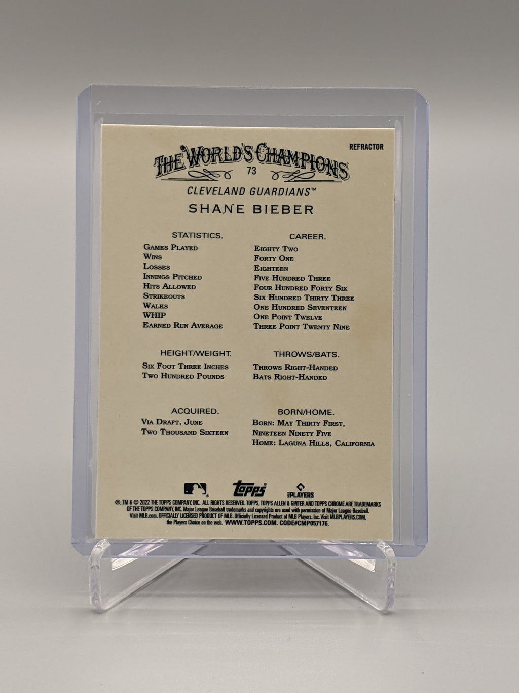 2022 Topps Allen & Ginter Chrome Refractor #73 Shane Bieber Guardians