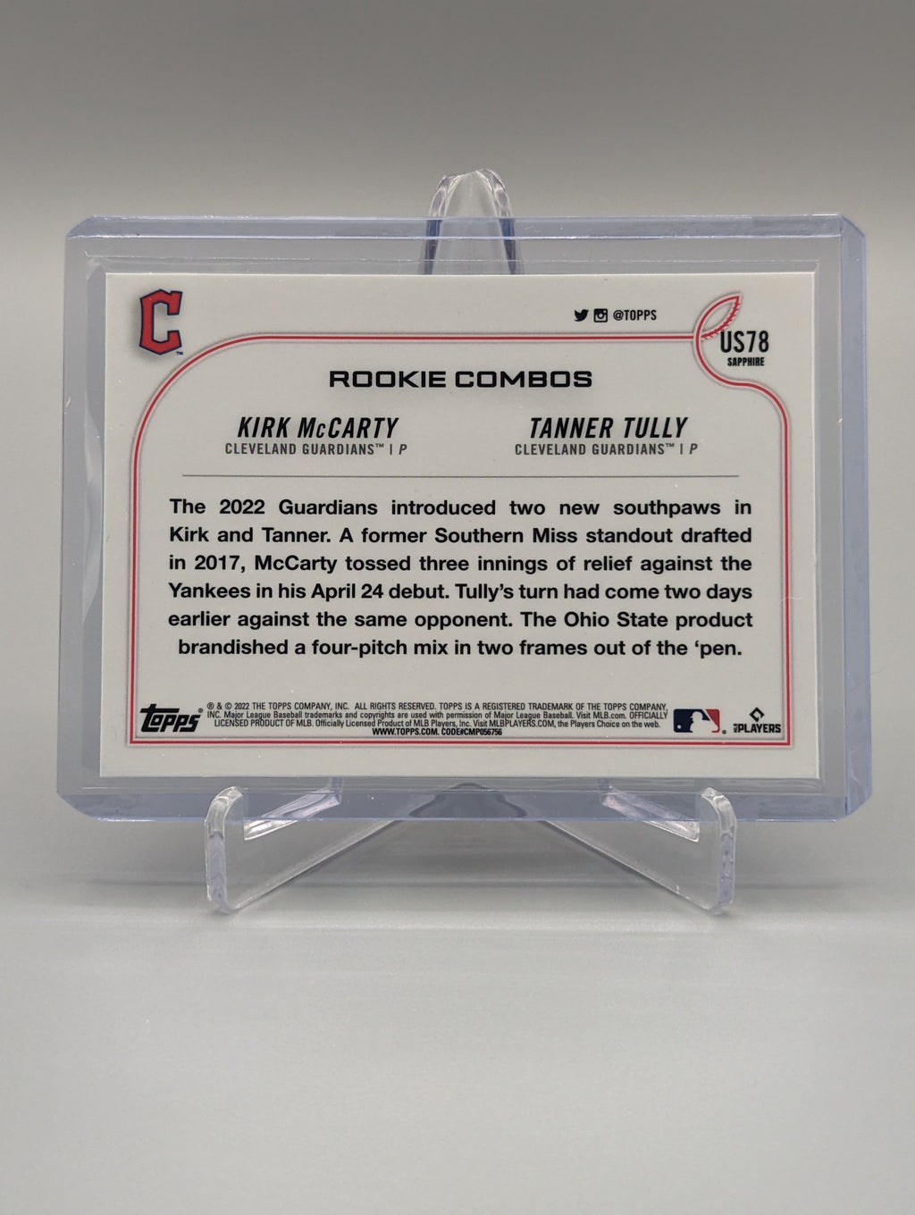 2022 Topps Chrome Update Sapphire #US78 Kirk McCarty Tanner Tully Guardians