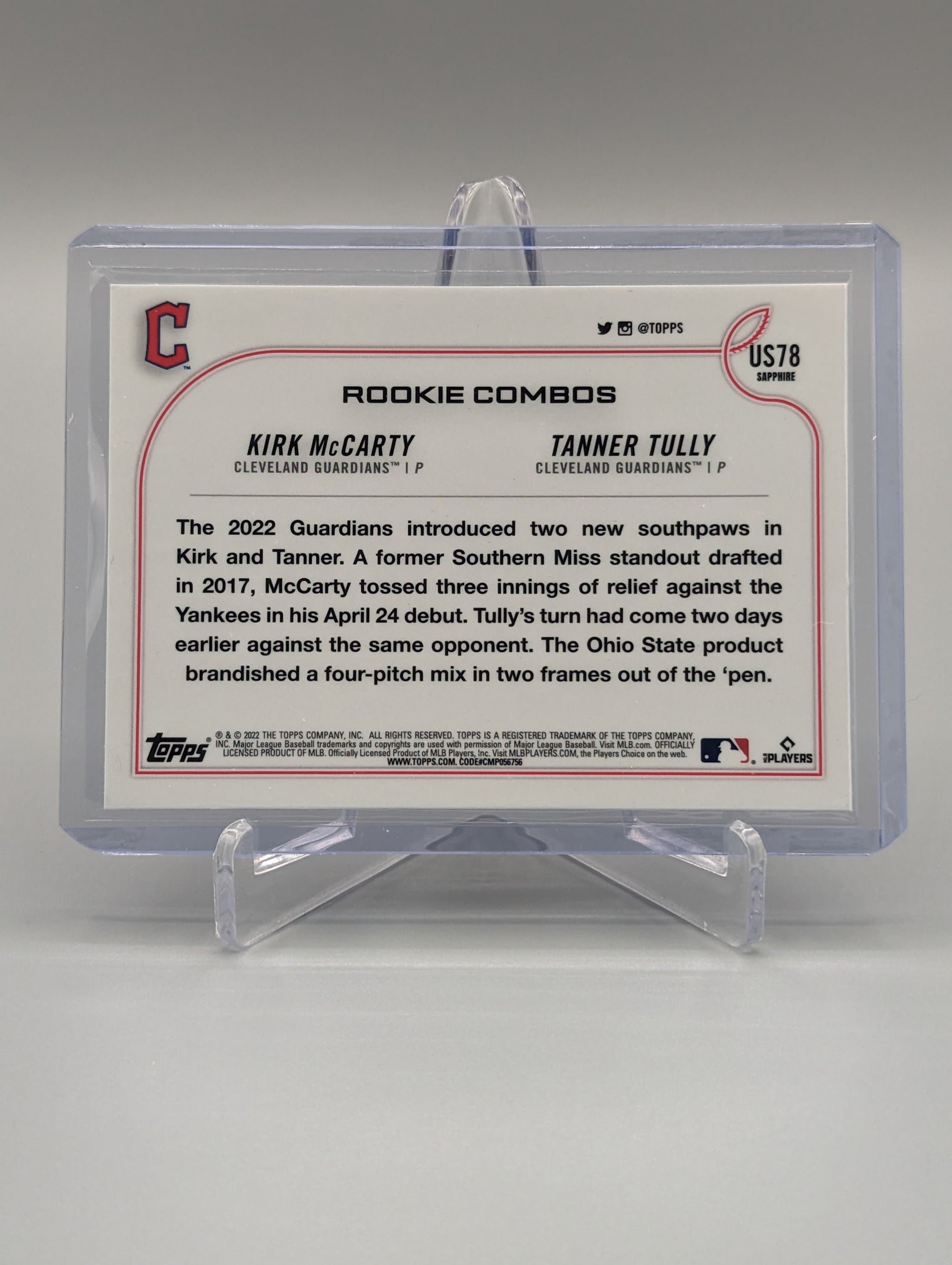 2022 Topps Chrome Update Sapphire #US78 Kirk McCarty Tanner Tully Guardians