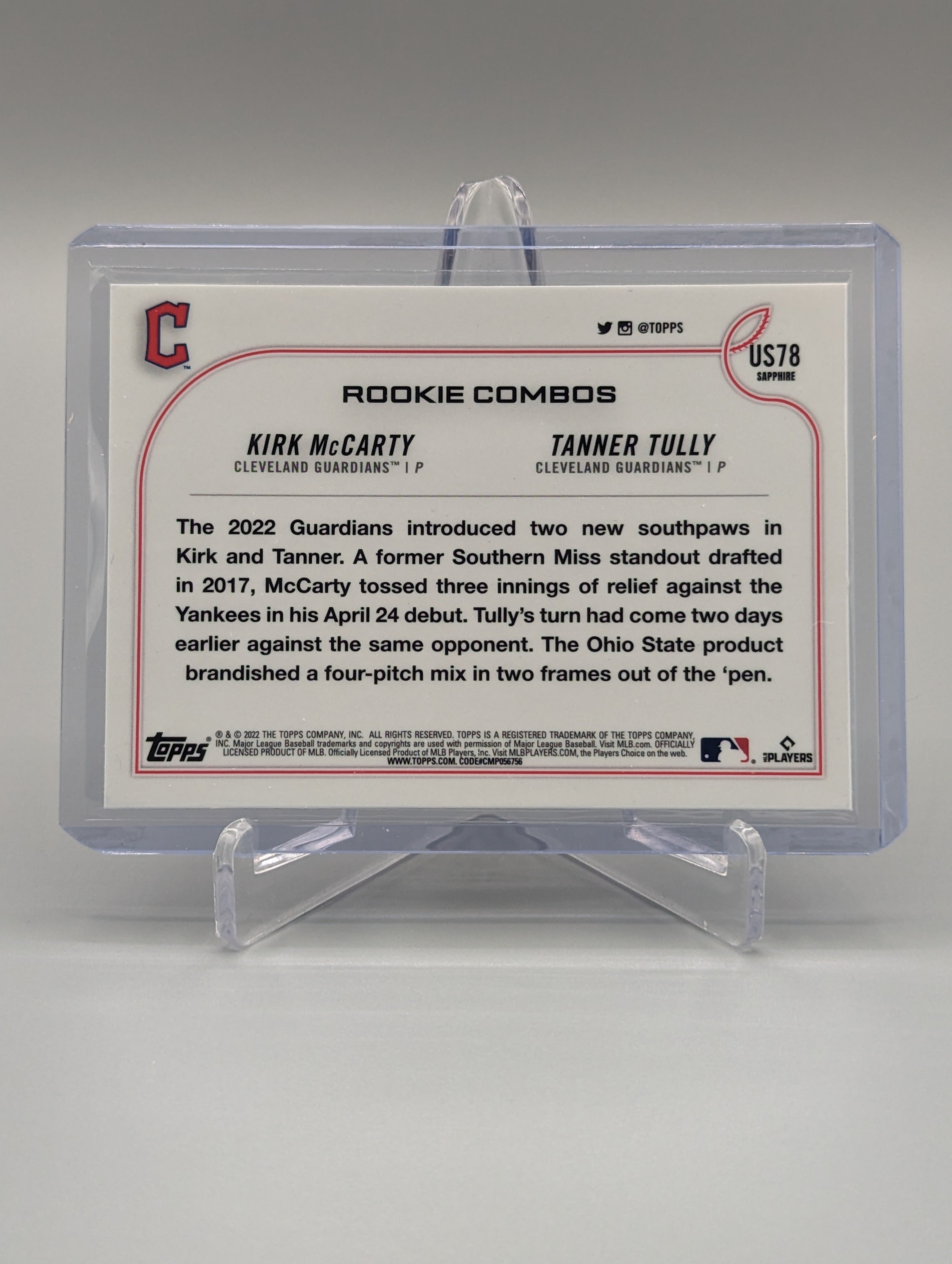 2022 Topps Chrome Update Sapphire #US78 Kirk McCarty Tanner Tully Guardians
