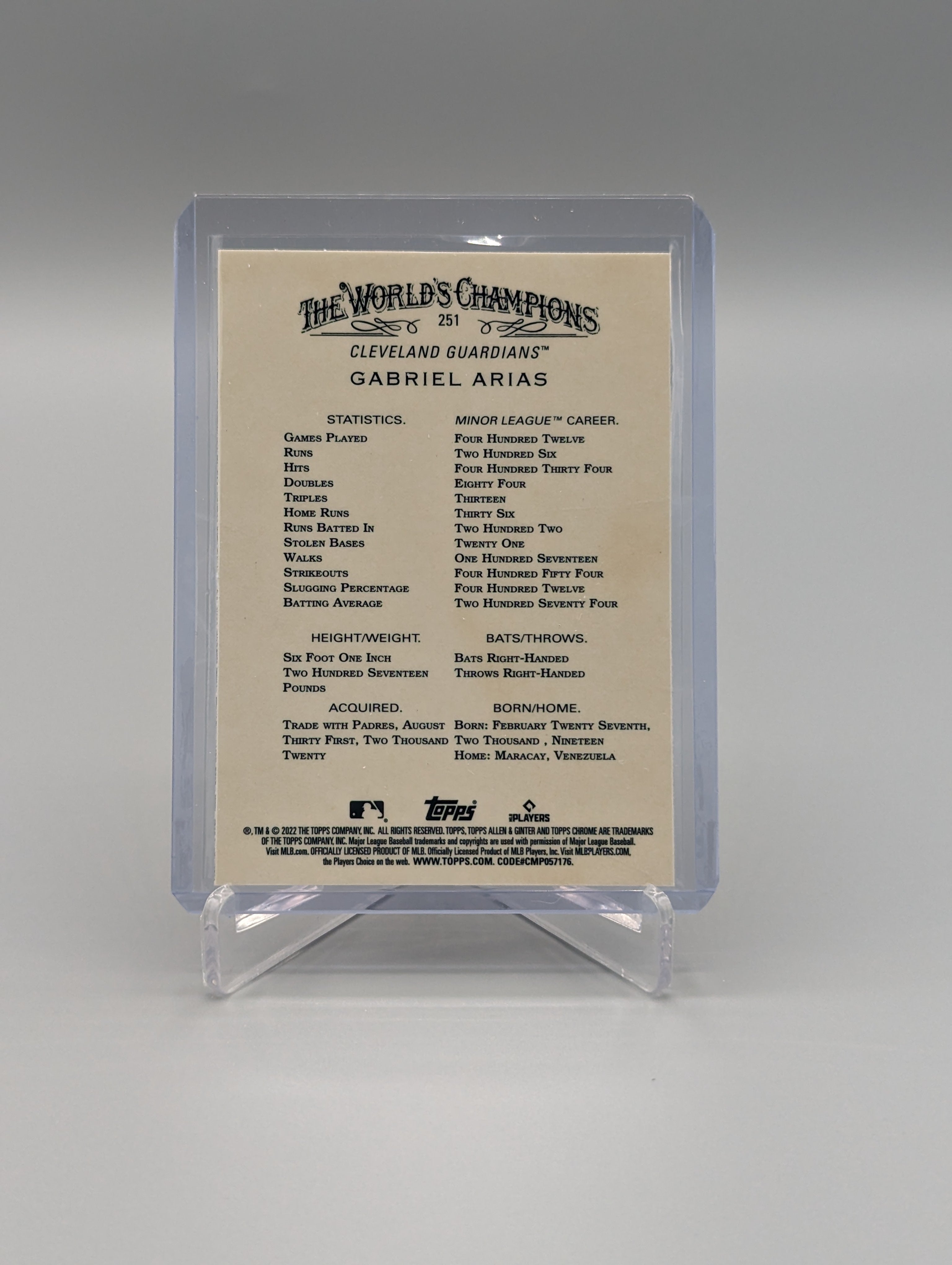 2022 Topps Allen & Ginter Chrome #251 Gabriel Arias RC Guardians