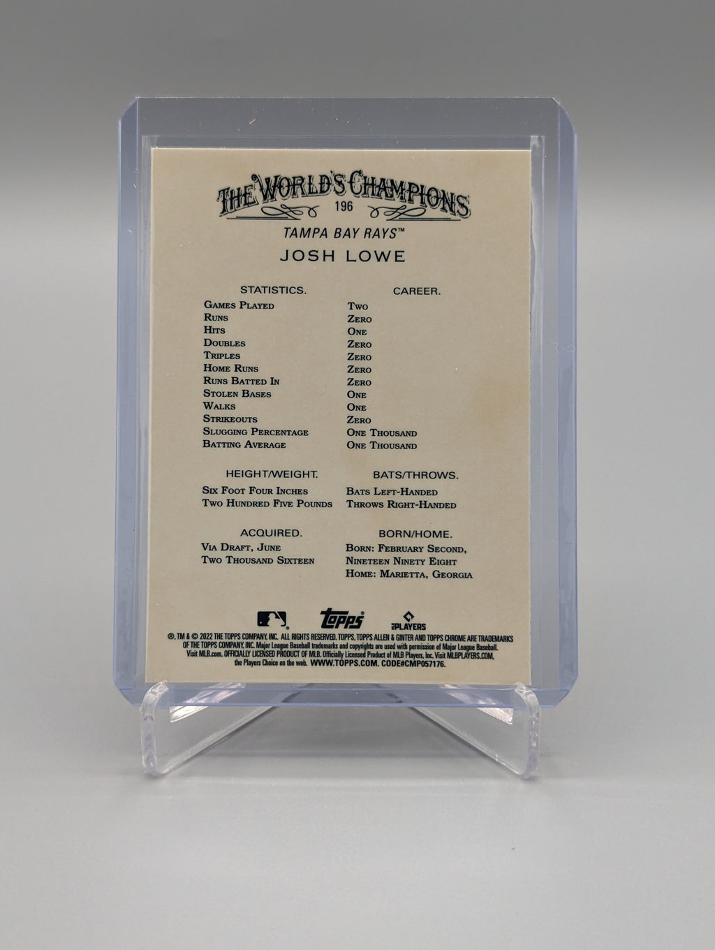 2022 Topps Allen & Ginter Chrome #196 Josh Lowe RC Rays