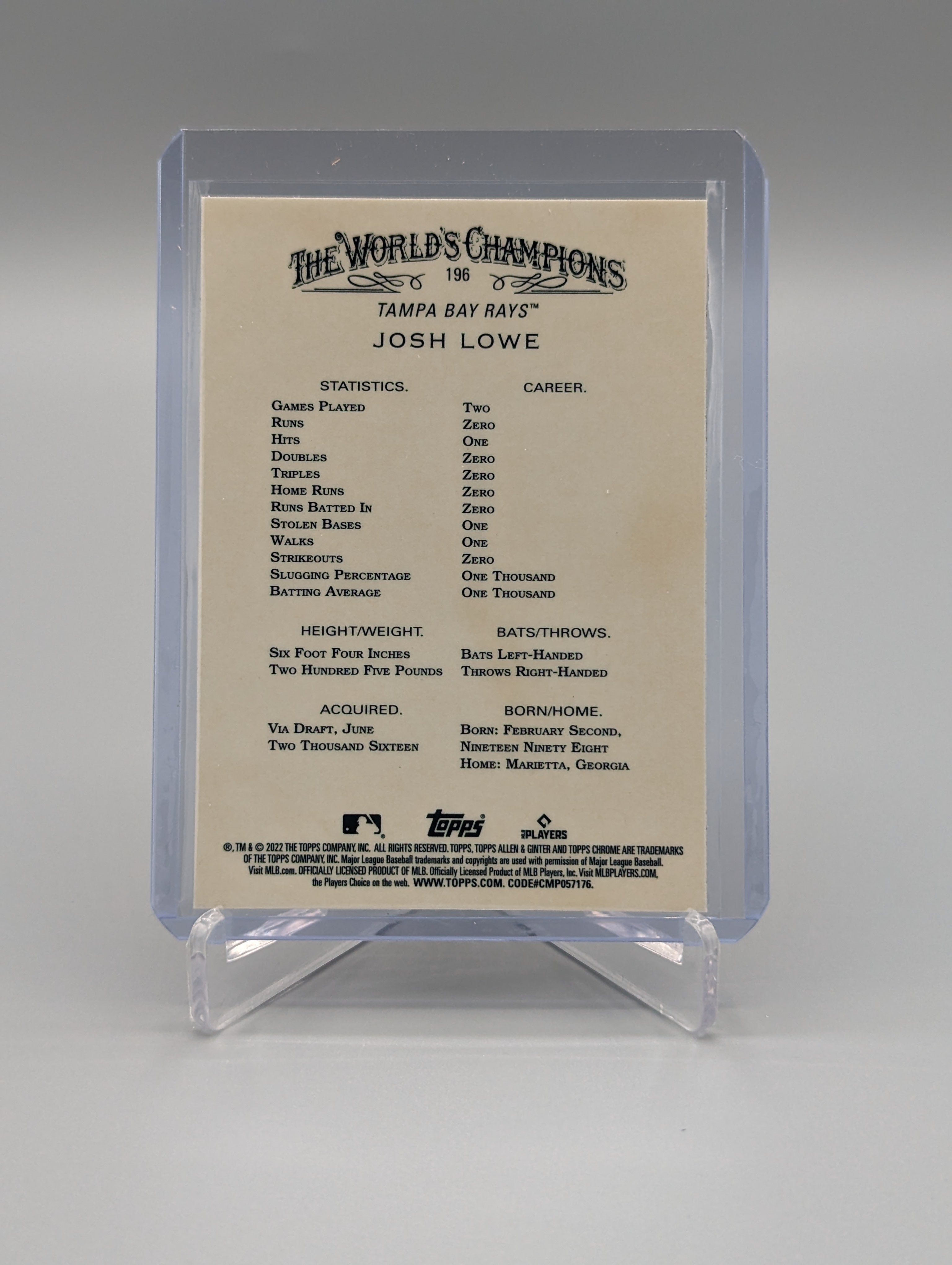 2022 Topps Allen & Ginter Chrome #196 Josh Lowe RC Rays