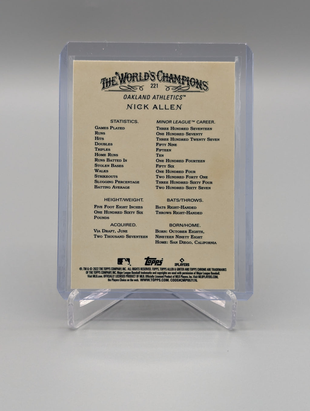 2022 Topps Allen & Ginter Chrome #221 Nick Allen RC A's Athletics