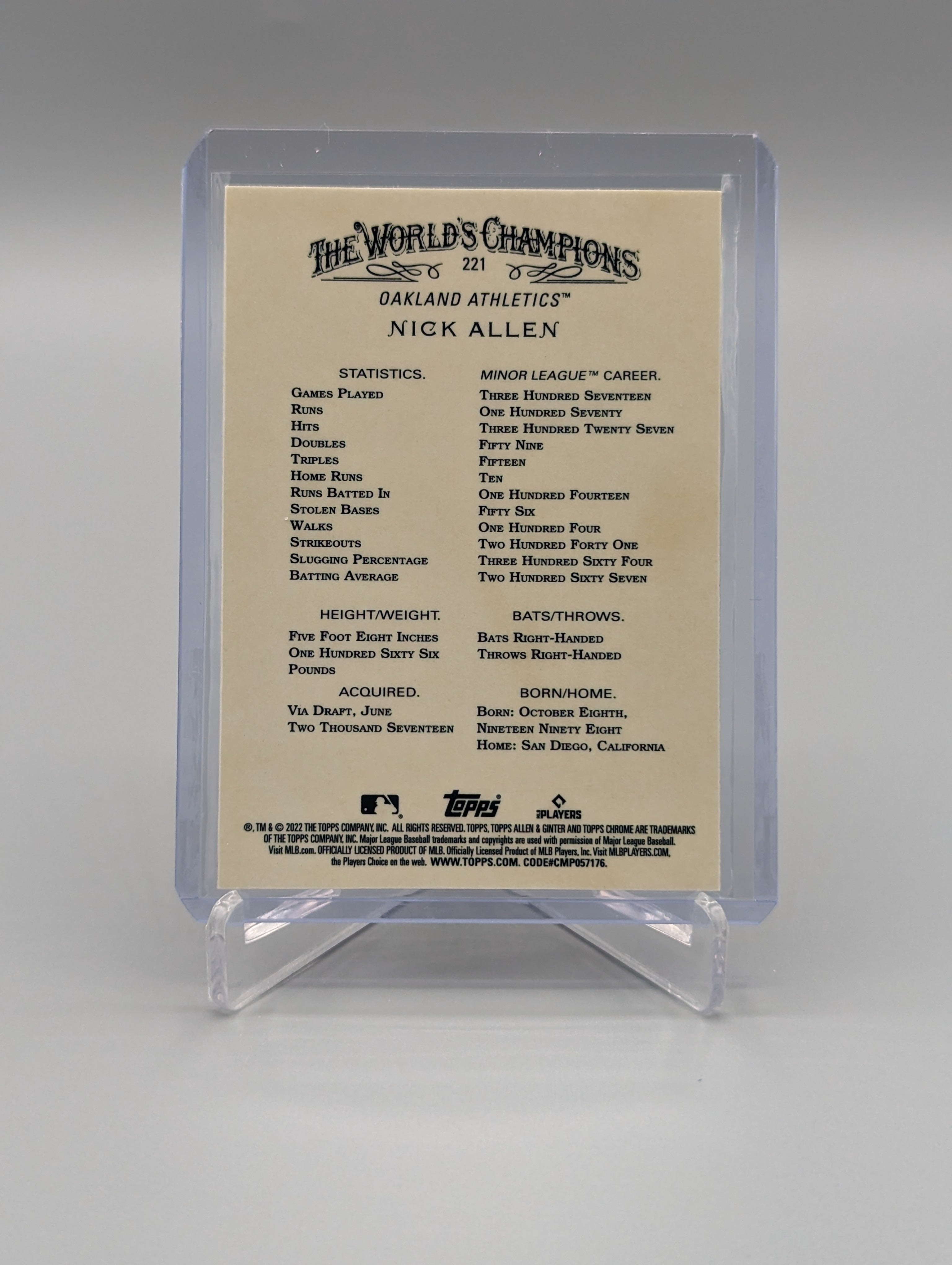 2022 Topps Allen & Ginter Chrome #221 Nick Allen RC A's Athletics