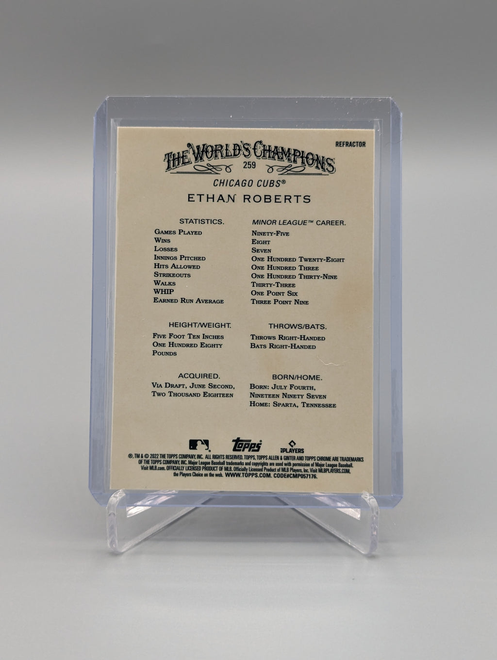 2022 Topps Allen & Ginter Chrome Refractor #259 Ethan Roberts RC Cubs