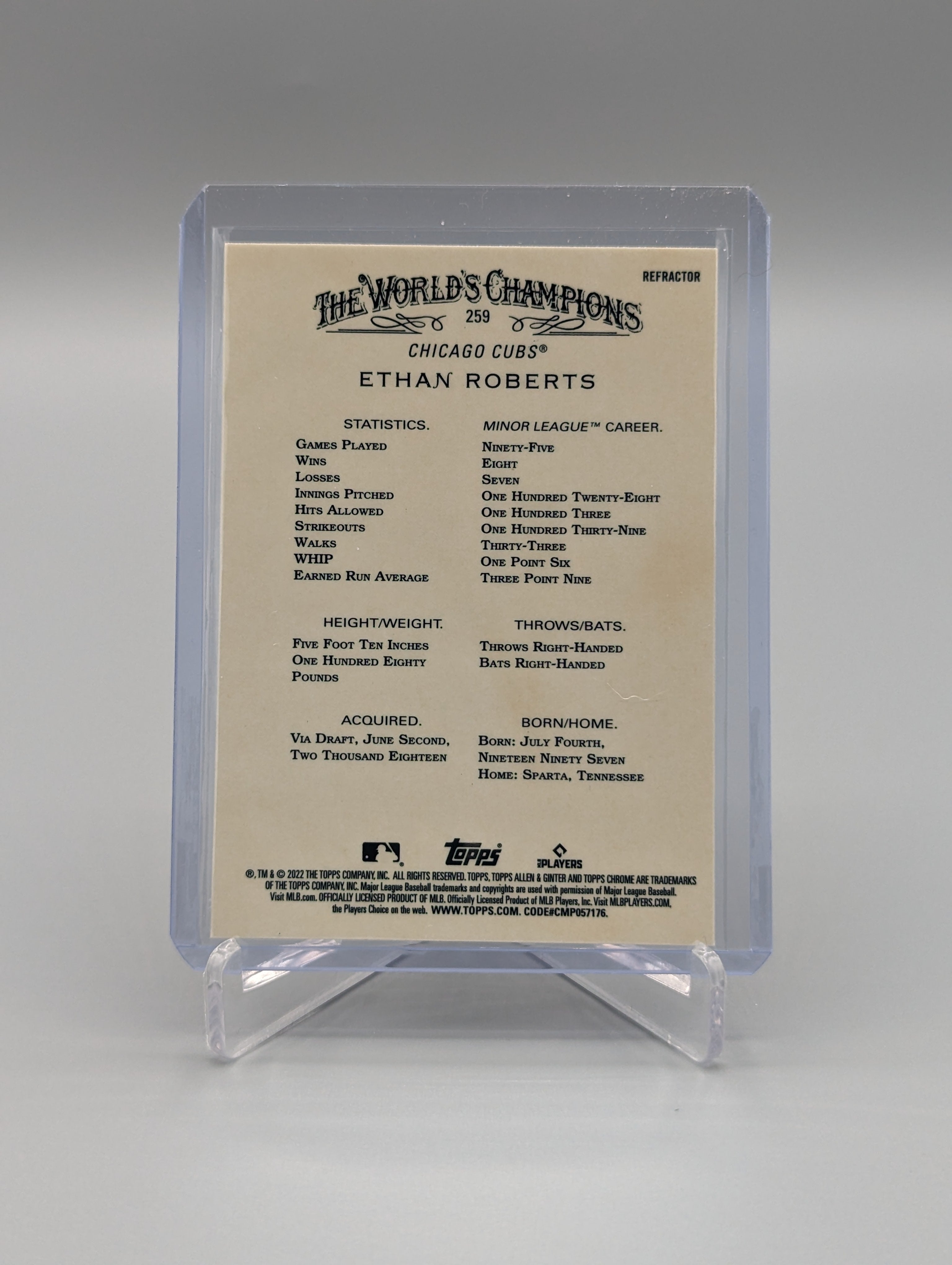2022 Topps Allen & Ginter Chrome Refractor #259 Ethan Roberts RC Cubs