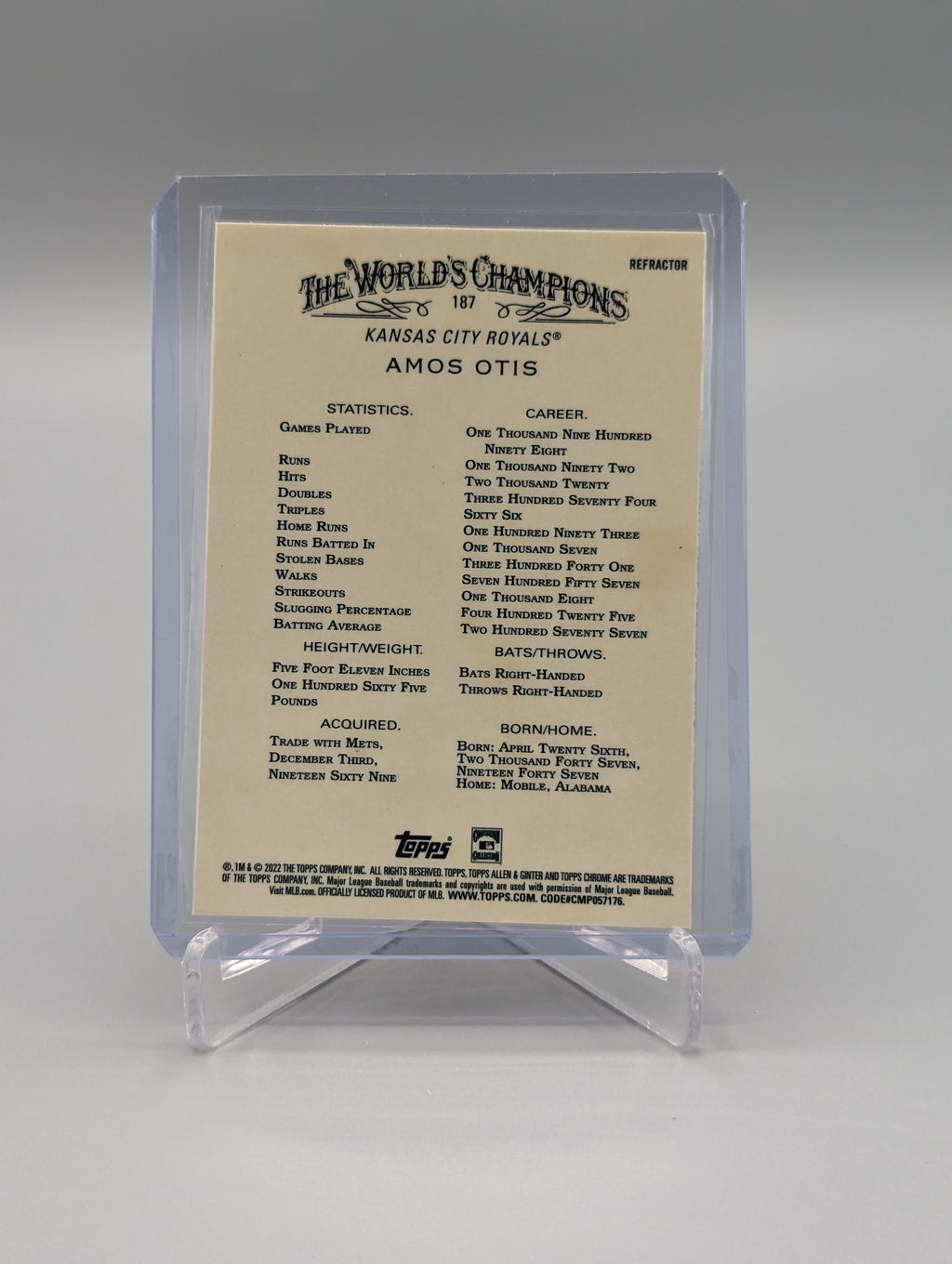 2022 Topps Allen & Ginter Chrome Refractor #187 Amos Otis Royals