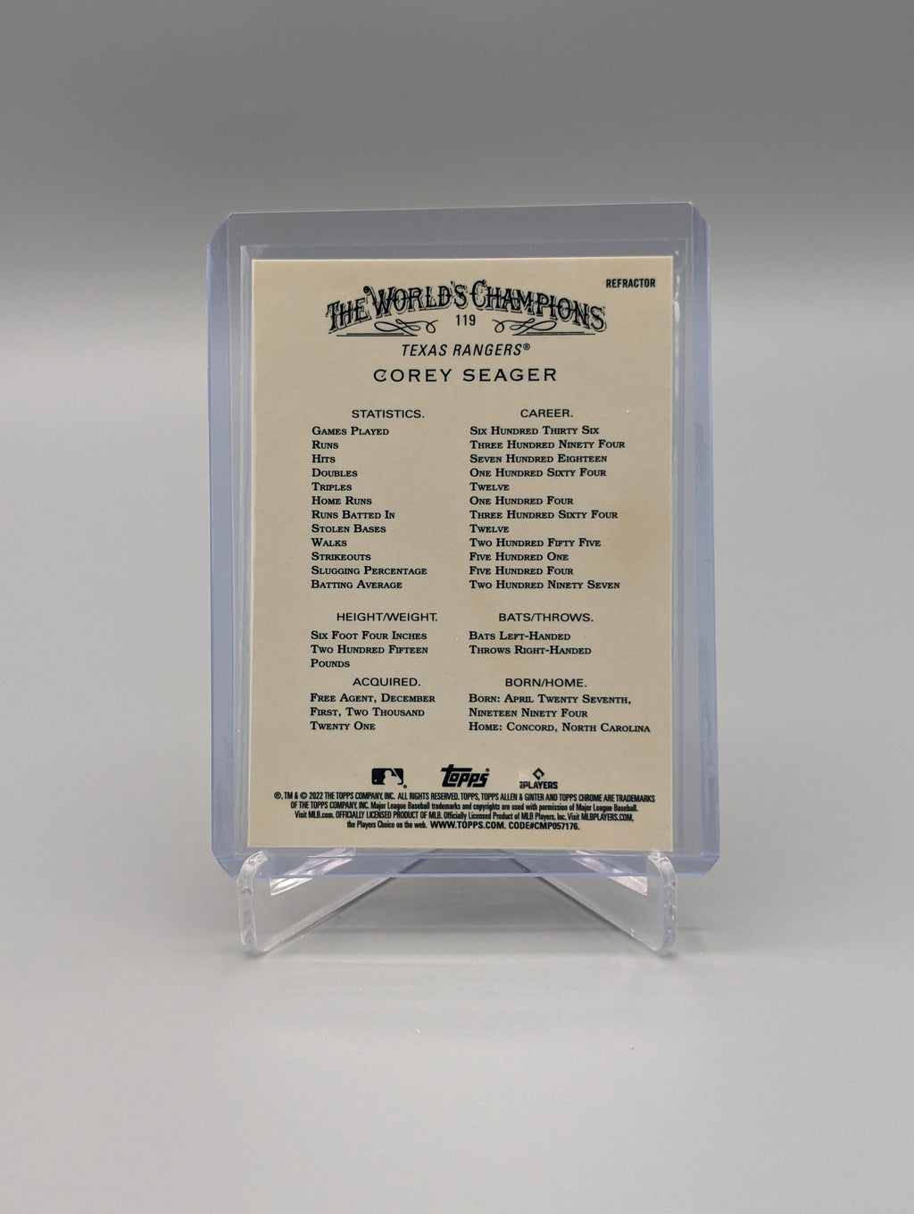 2022 Topps Allen & Ginter Chrome Refractor #119 Corey Seager Rangers