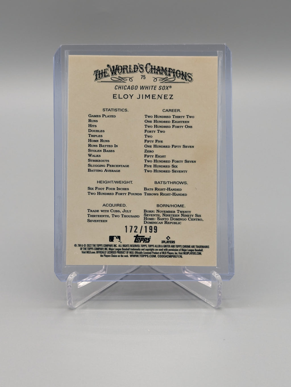 2022 Topps Allen & Ginter Chrome Magenta Refractor #75 Eloy Jimenez White Sox #/199