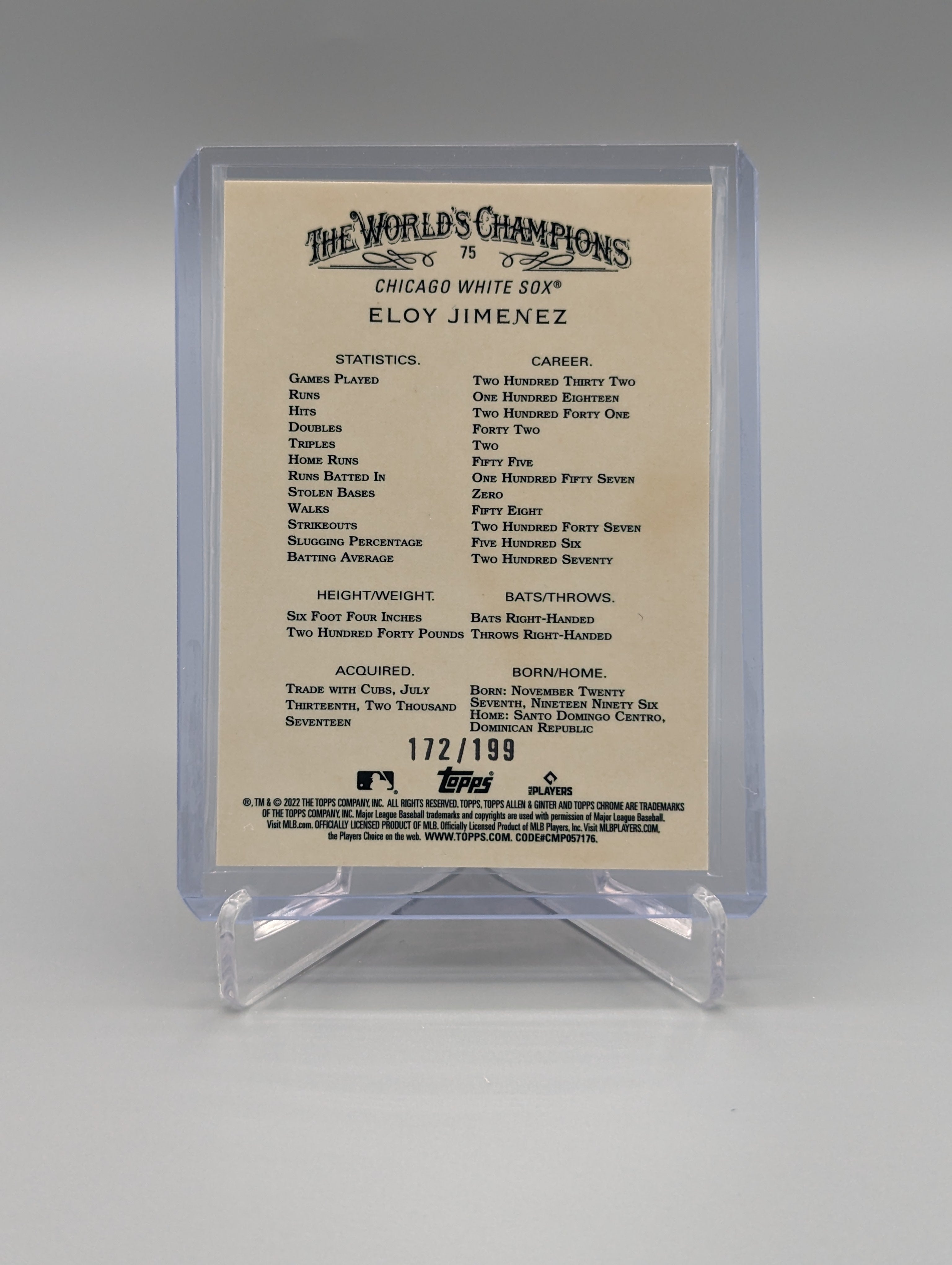 2022 Topps Allen & Ginter Chrome Magenta Refractor #75 Eloy Jimenez White Sox #/199