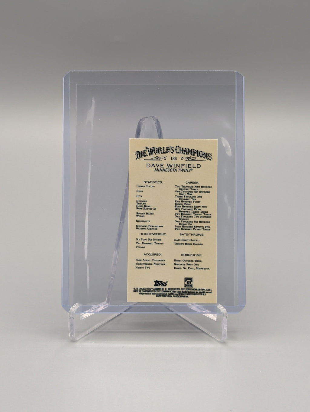 2022 Topps Allen & Ginter Chrome Mini #136 Dave Winfield Twins