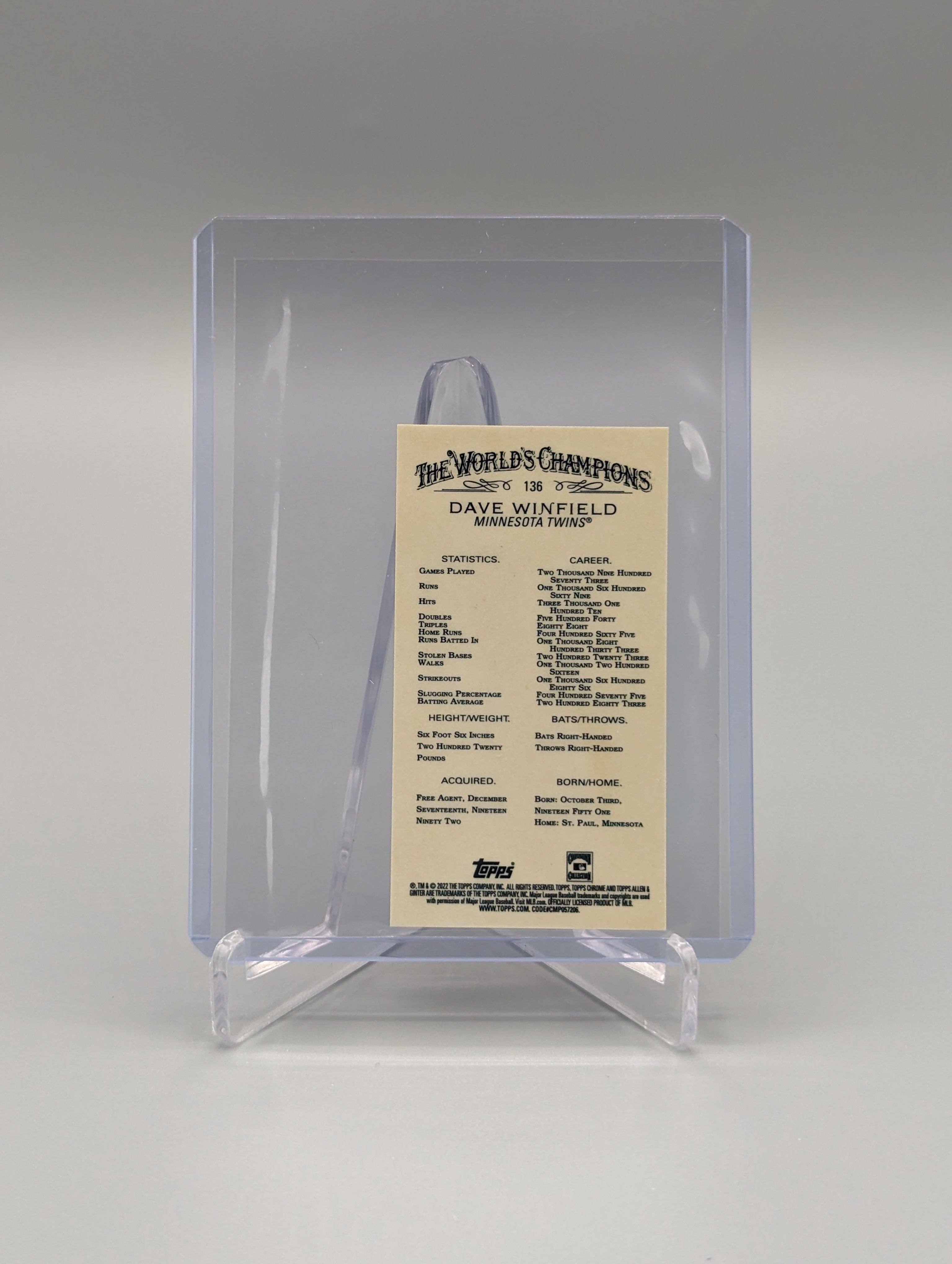 2022 Topps Allen & Ginter Chrome Mini #136 Dave Winfield Twins
