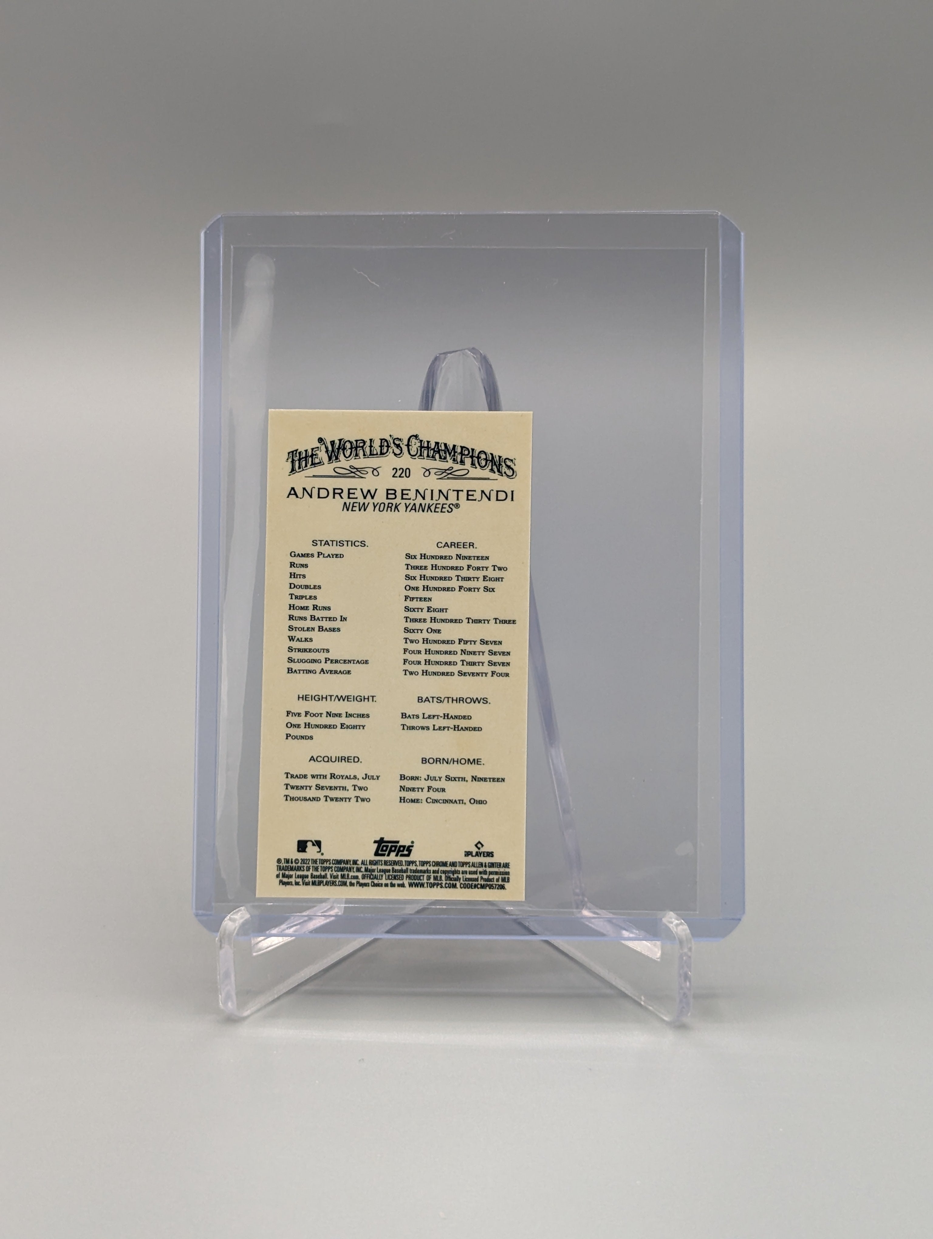2022 Topps Allen & Ginter Chrome Mini #220 Andrew Benintendi Yankees