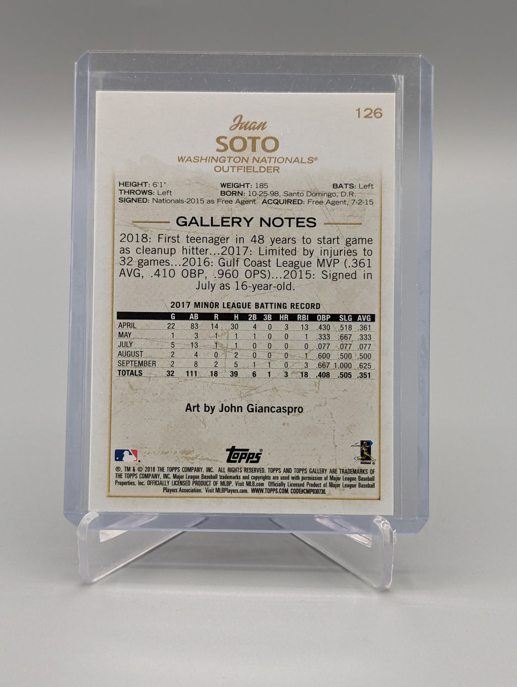 2018 Topps Gallery #126 Juan Soto RC Nationals