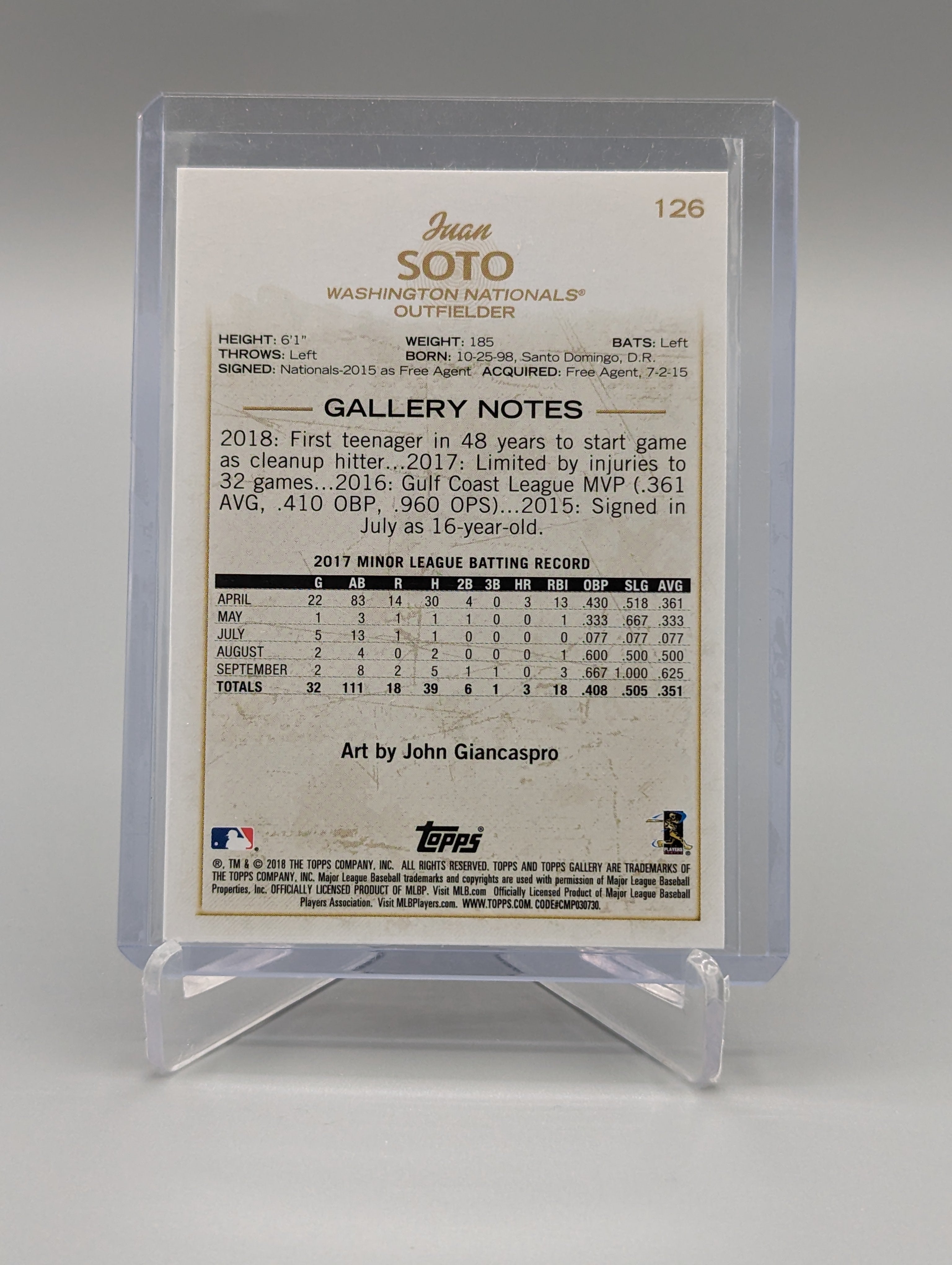 2018 Topps Gallery #126 Juan Soto RC Nationals