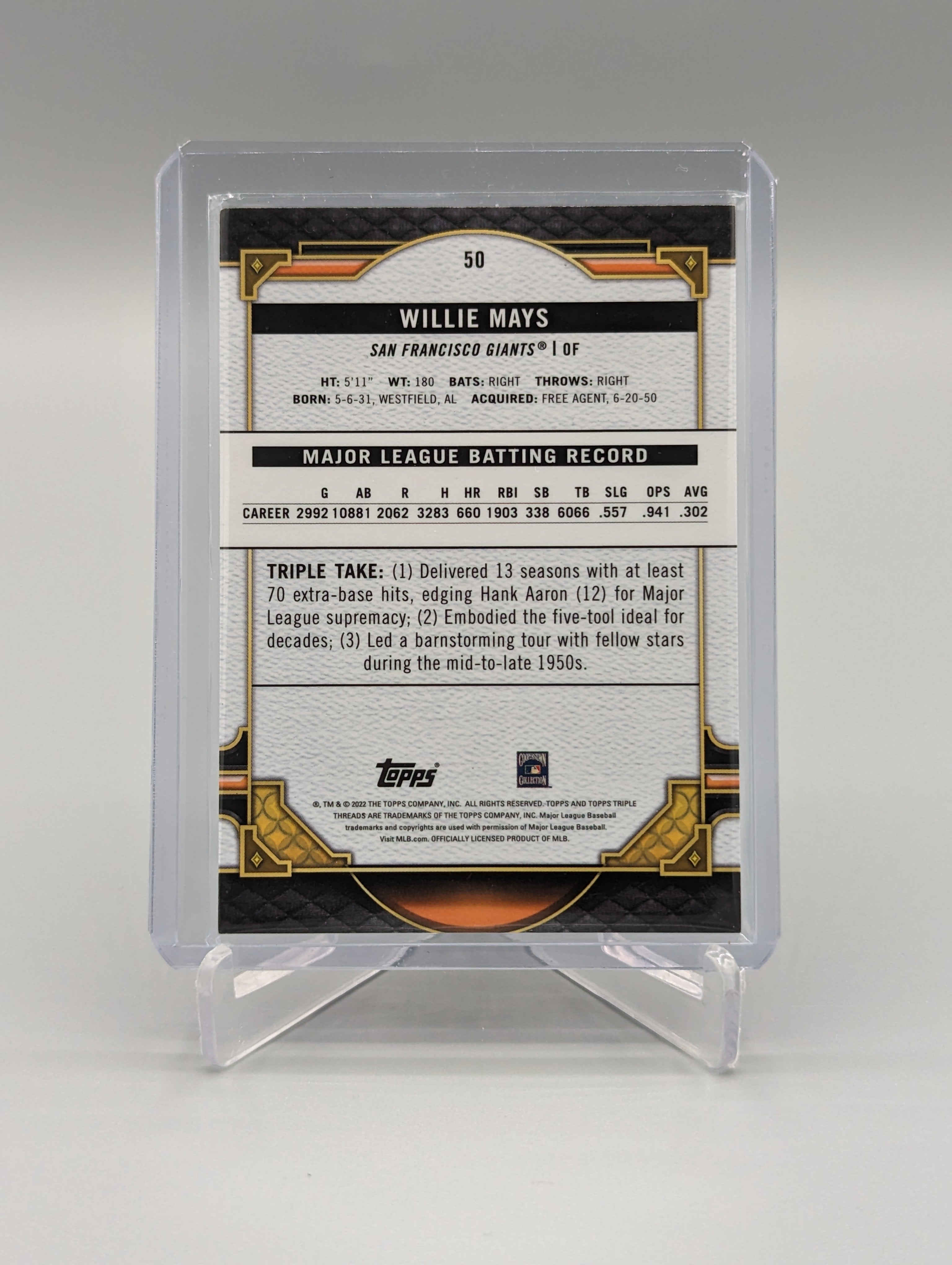 2022 Topps Triple Threads Amethyst #50 Willie Mays #/299 Giants