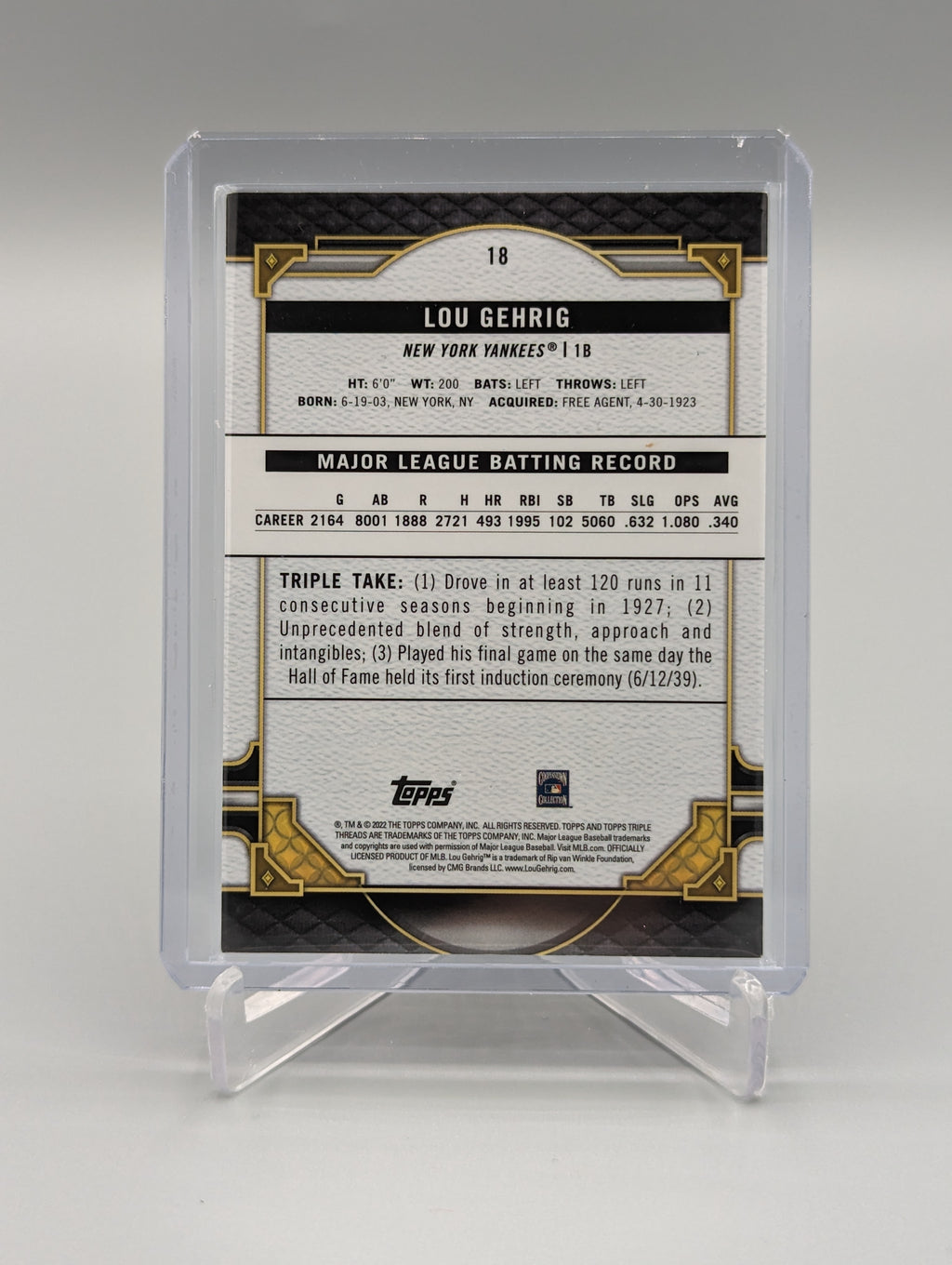 2022 Topps Triple Threads Amber #18 Lou Gehrig #/199 Yankees