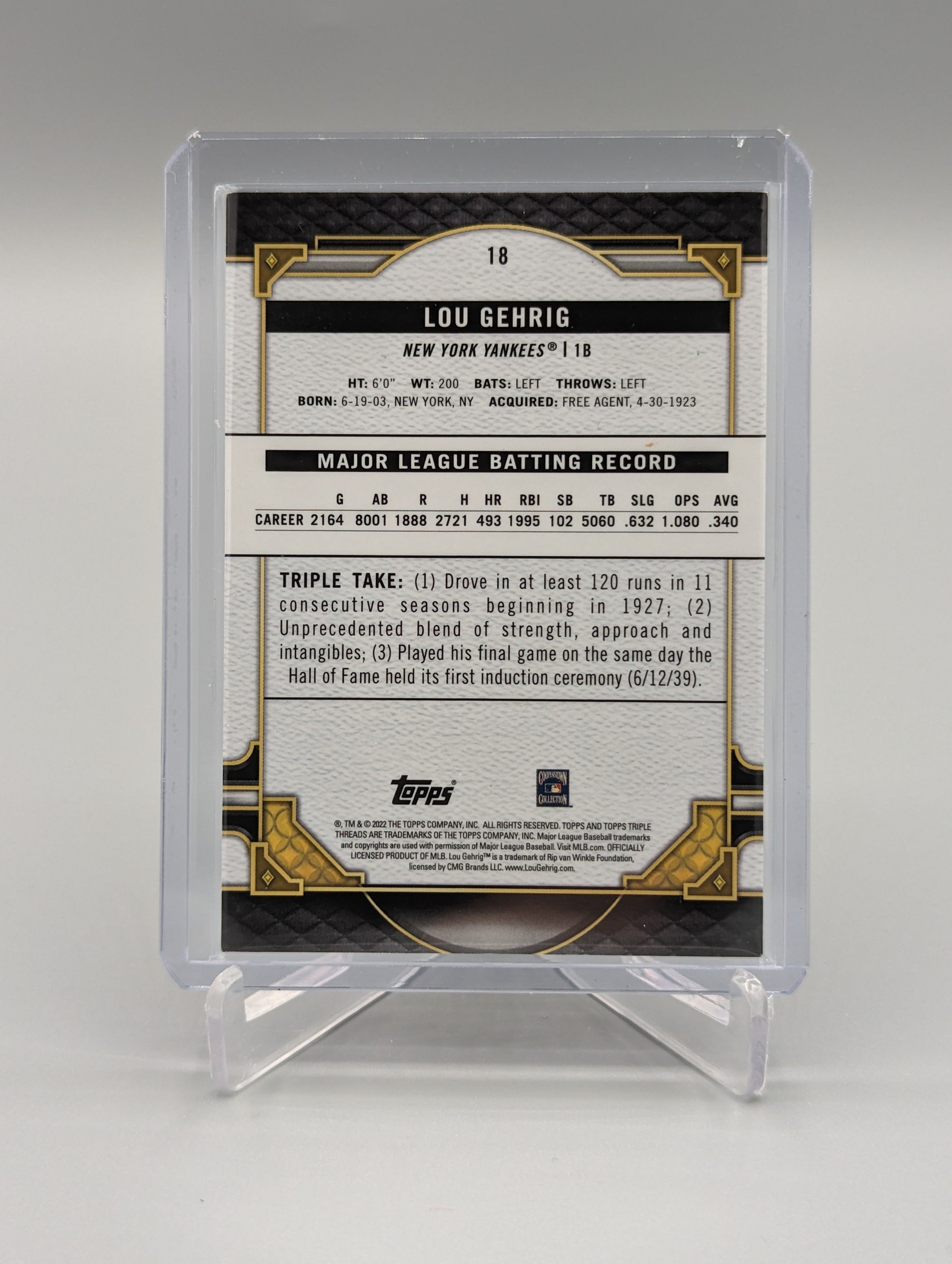 2022 Topps Triple Threads Amber #18 Lou Gehrig #/199 Yankees