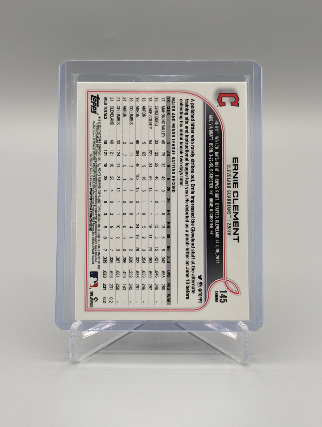 2022 Topps Chrome Lot (2) Cards #145 Ernie Clement RC Guardians