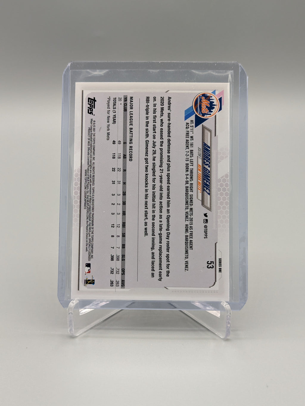 2021 Topps #52 Andres Gimenez RC Mets