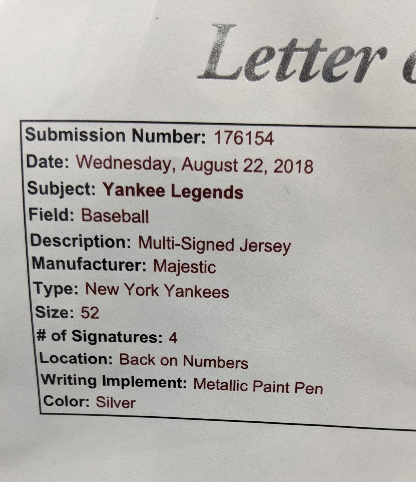 1956 Yankees WS Jersey Auto W. Ford/ R. Terry/D. Larson/B. Turley